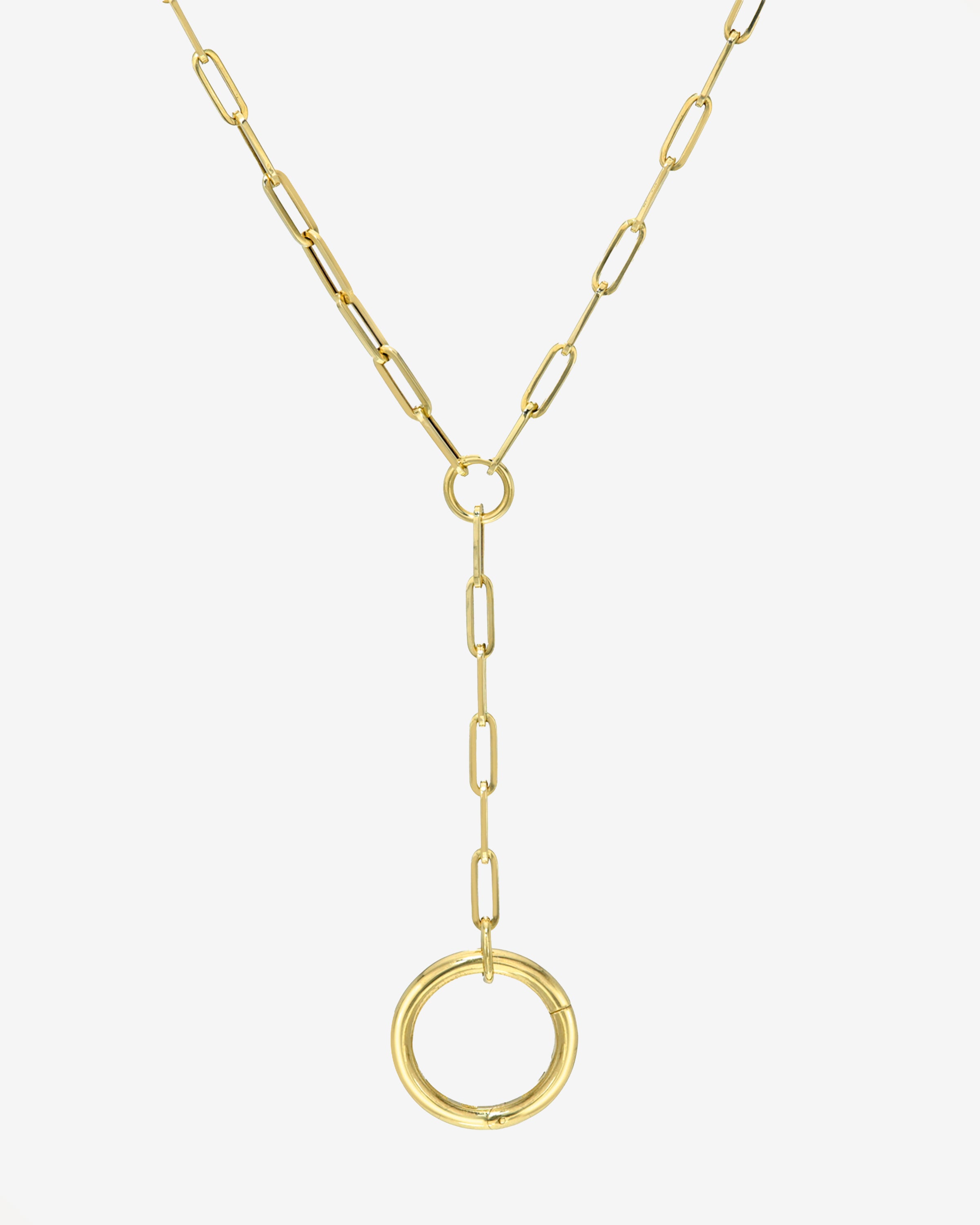 14k Circle Paper Clip Lariat Necklace Chains Zoe Lev Jewelry