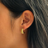 14K Gold Half Ribbed Huggies - Pair