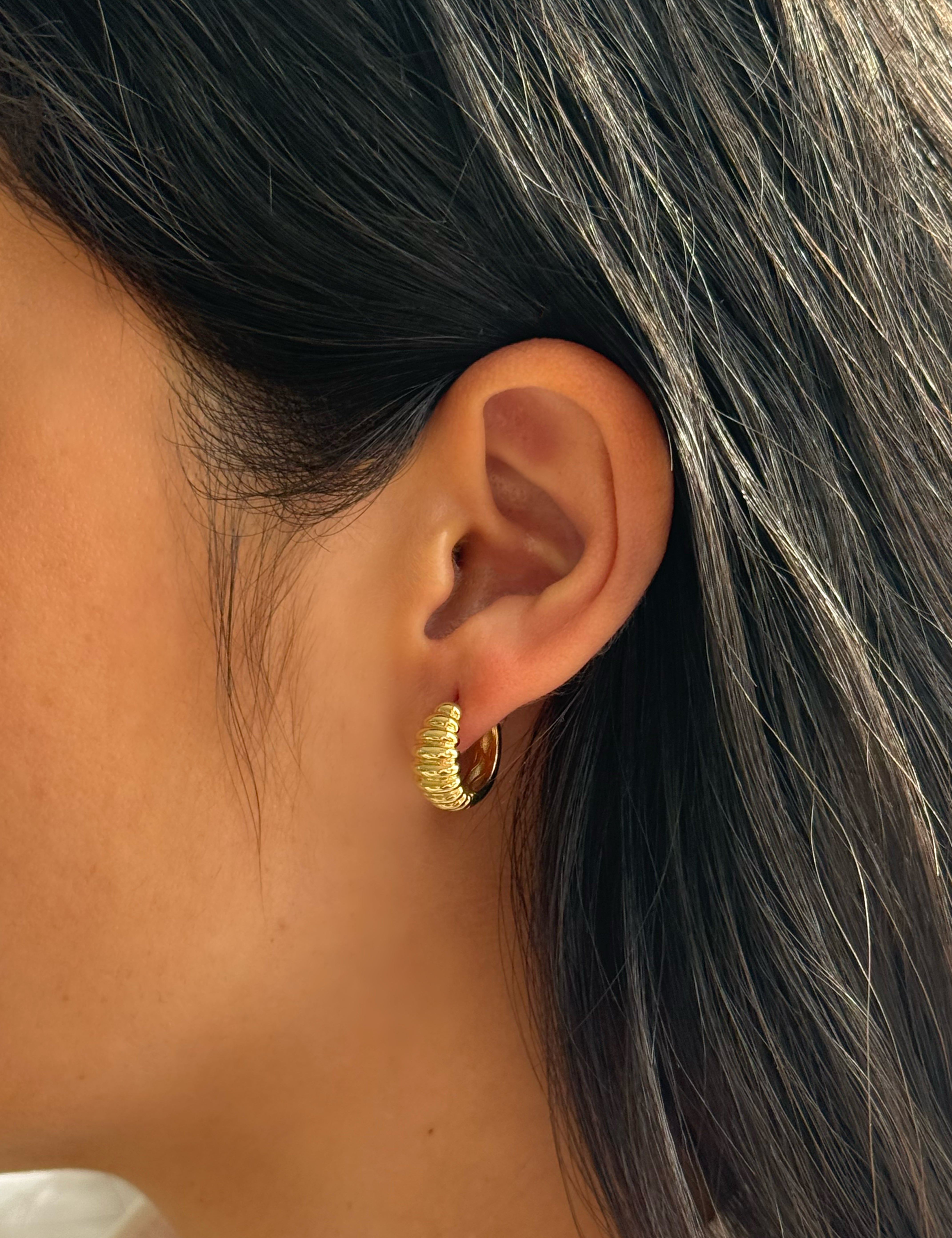 14K Gold Half Ribbed Huggies - Pair SAMPLE SALE Zoe Lev Jewelry