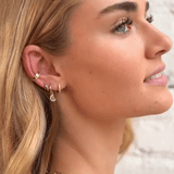 14k Gold Mini Huggie Earring with Diamond Gothic Initial Charm Personalized Zoe Lev Jewelry