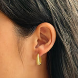 14K Gold Ribbed Oval Huggies - Pair