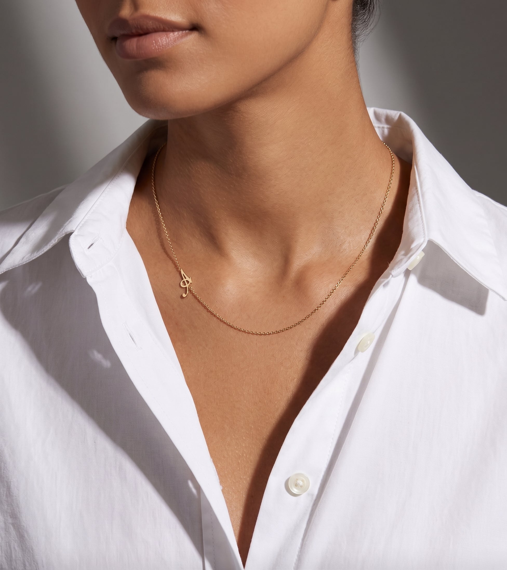 14k Gold Script Initial Asymmetrical Necklace Personalized Zoe Lev Jewelry