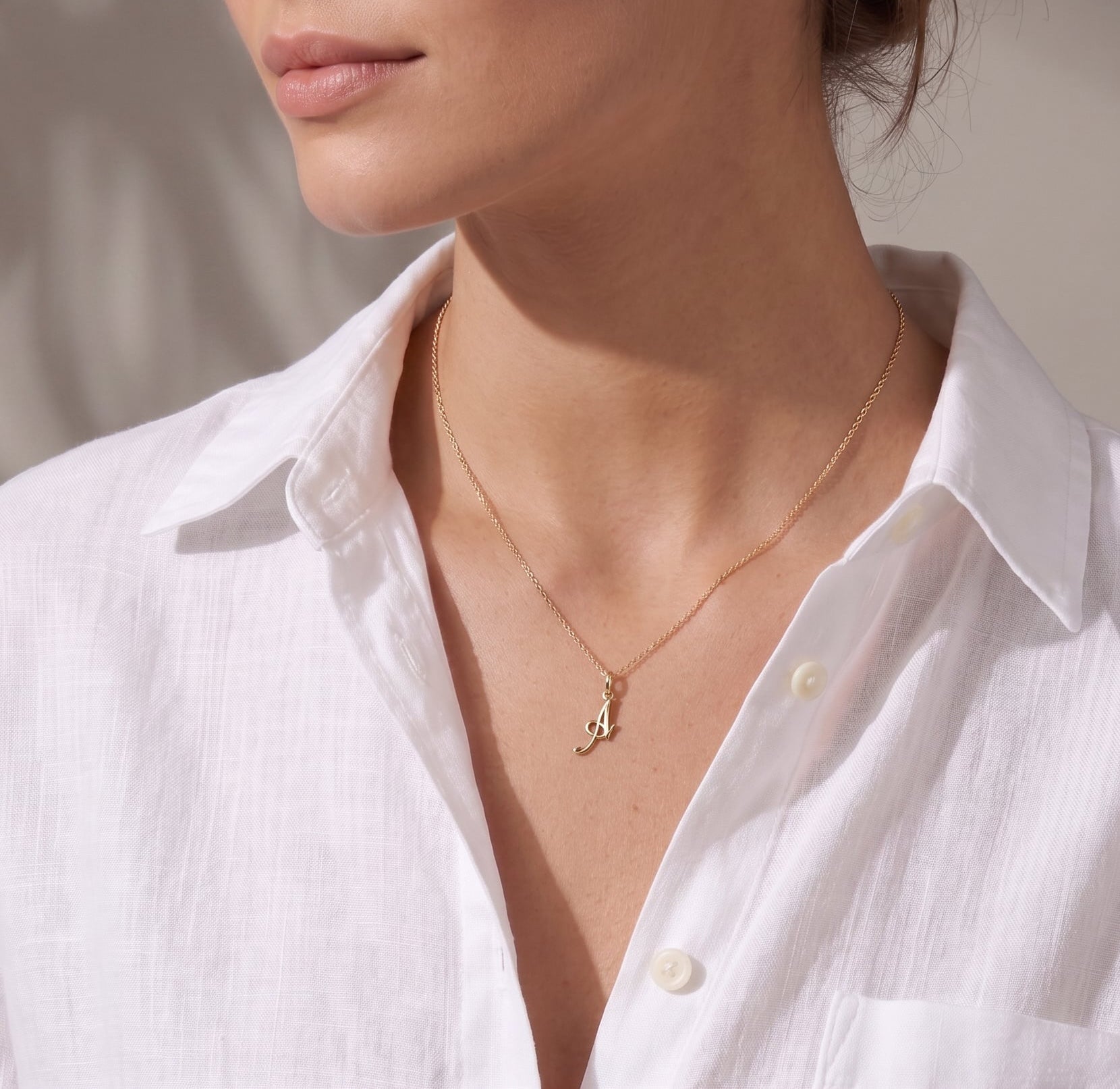14K Gold Script Initial Necklace