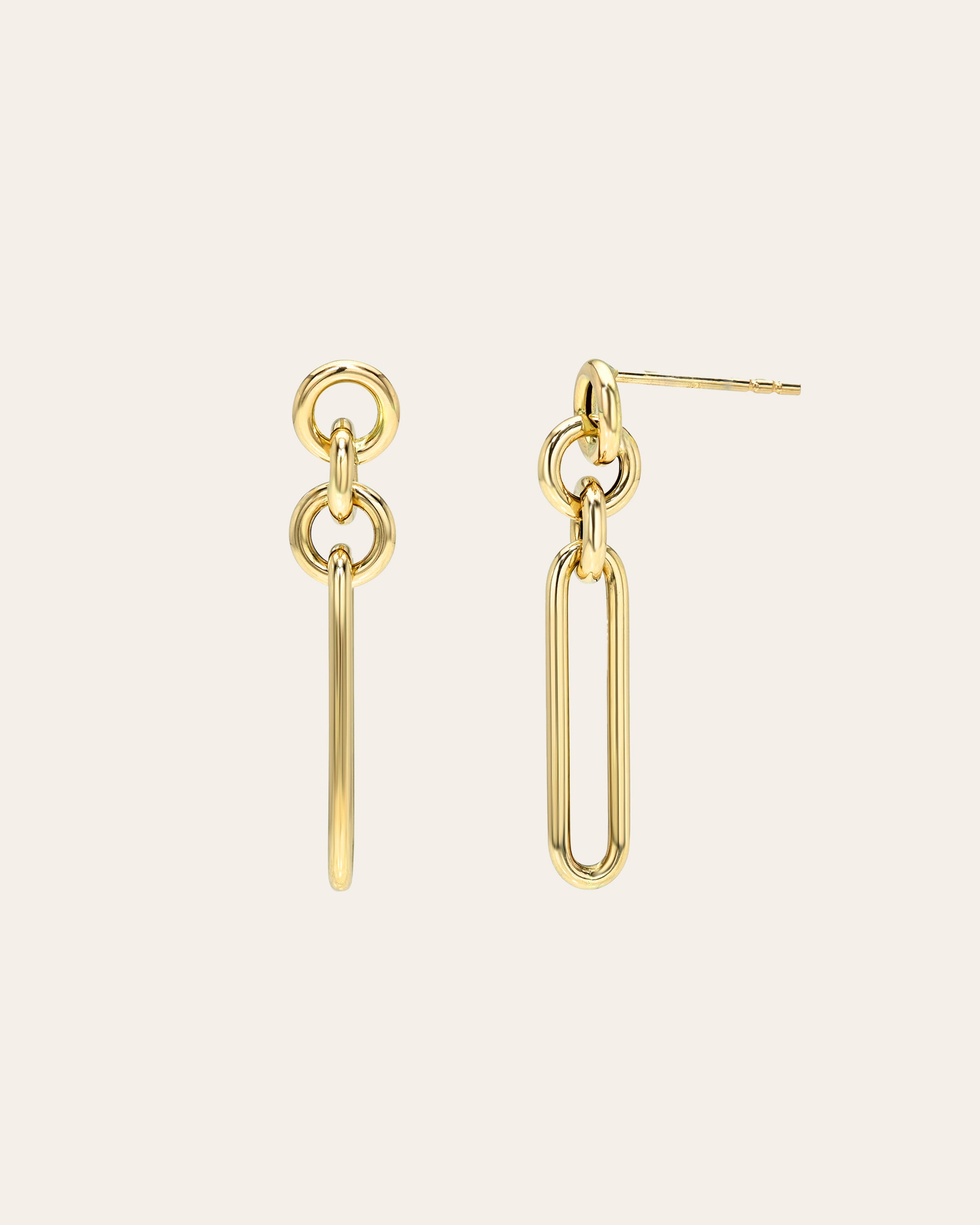14k Gold Elongated Paper Clip Stud Earrings Zoe Lev Jewelry