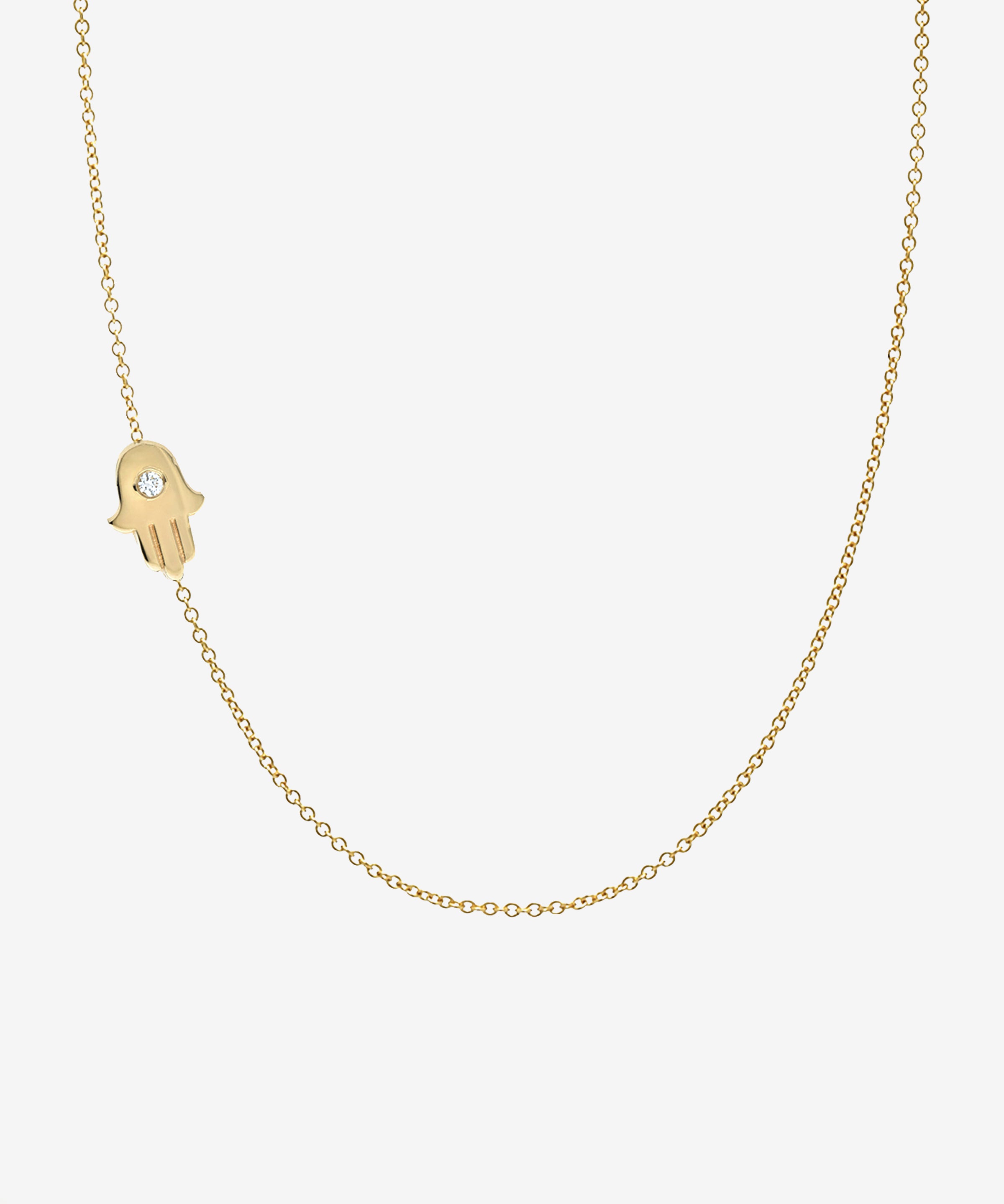 14k Gold Asymmetrical Hamsa with Diamond Necklace Zoe Lev Jewelry