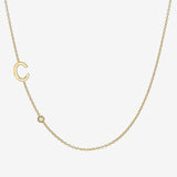 14k Gold Asymmetrical Initial and Bezel Diamond Necklace Personalized Zoe Lev Jewelry