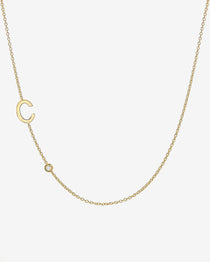 14k Gold Asymmetrical Initial and Bezel Diamond Necklace Personalized Zoe Lev Jewelry