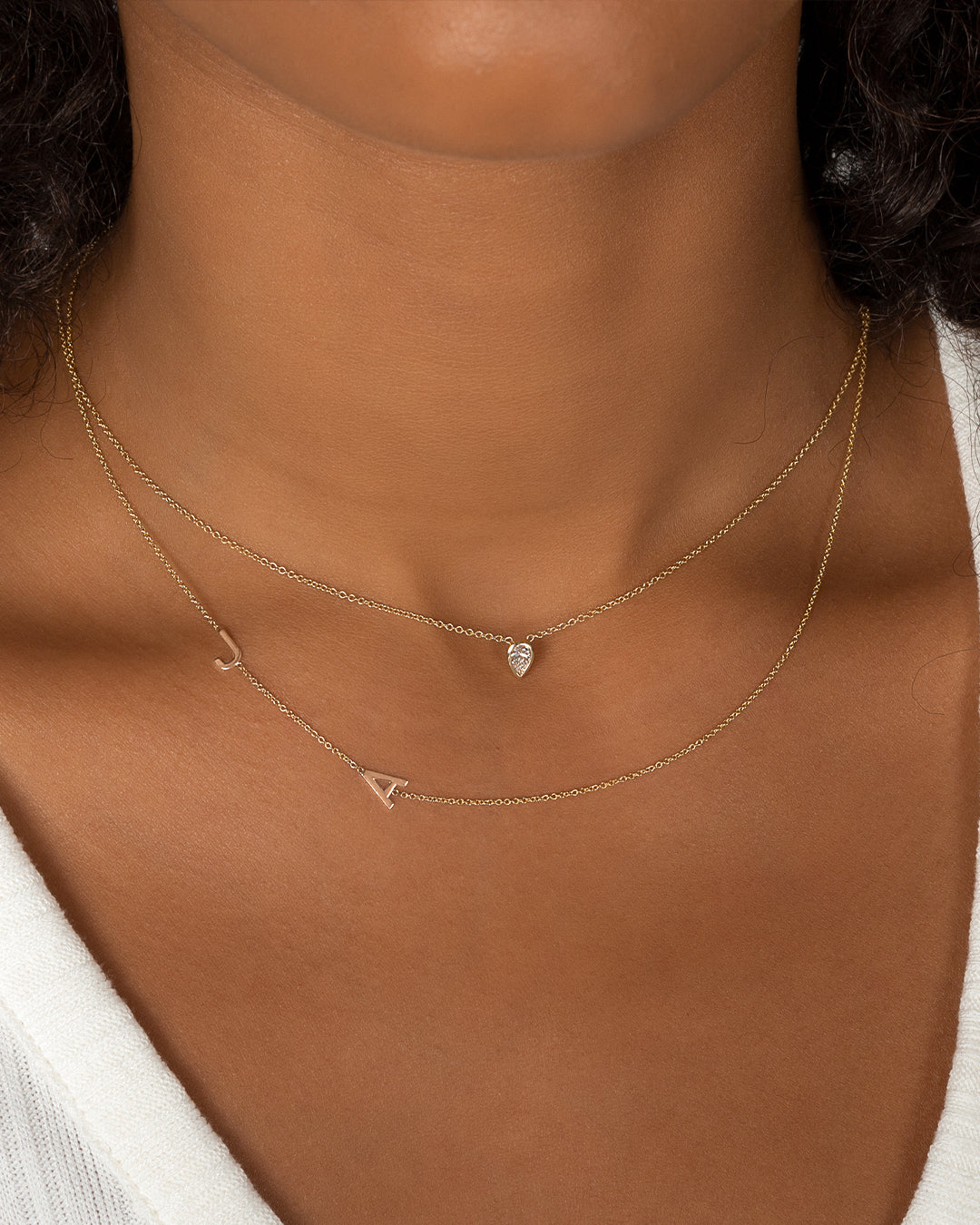 14k Gold Asymmetrical Multiple Initials Necklace