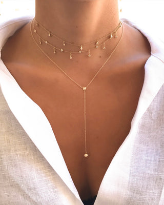 14k Gold Bezel Diamond Lariat Necklace