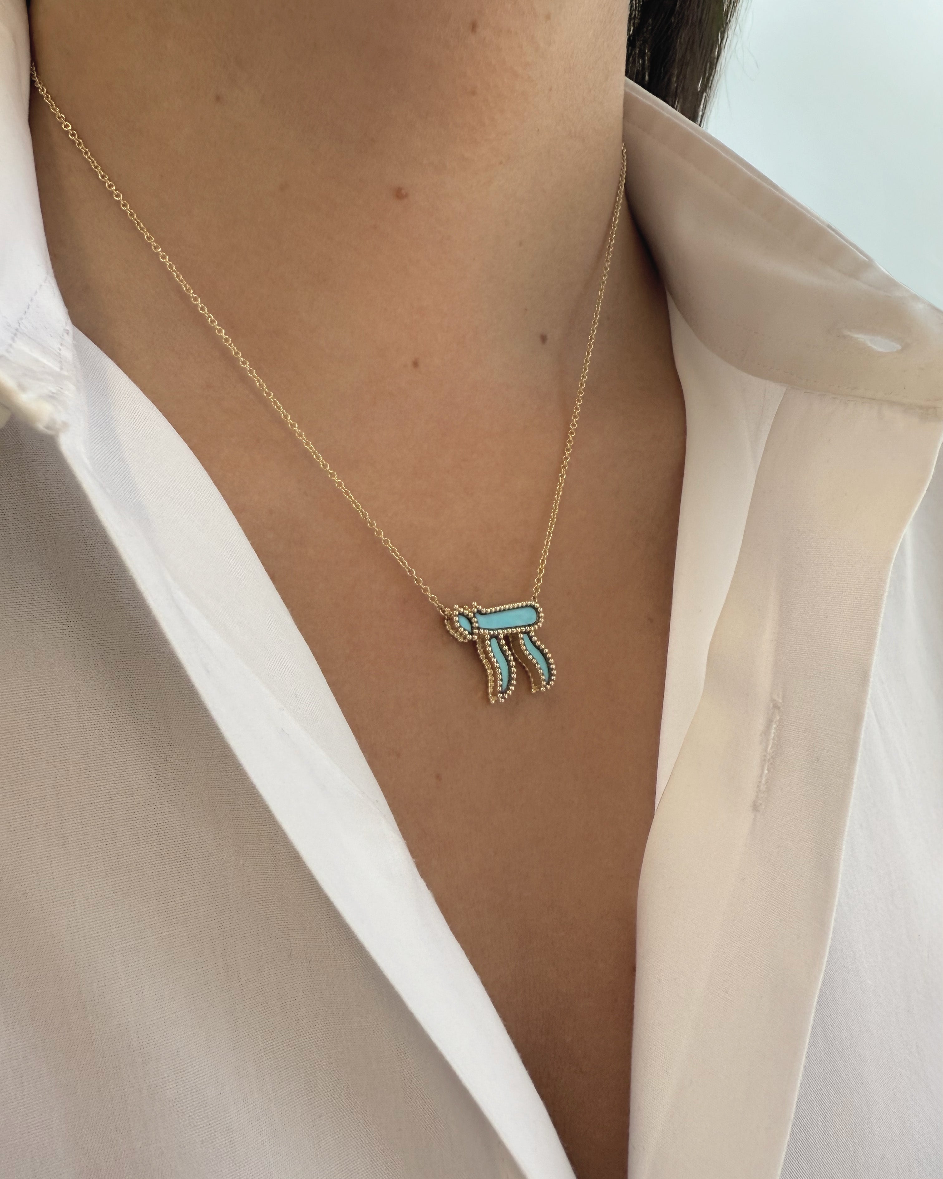 14K Gold Chai with Inlay Necklace Zoe Lev Jewelry