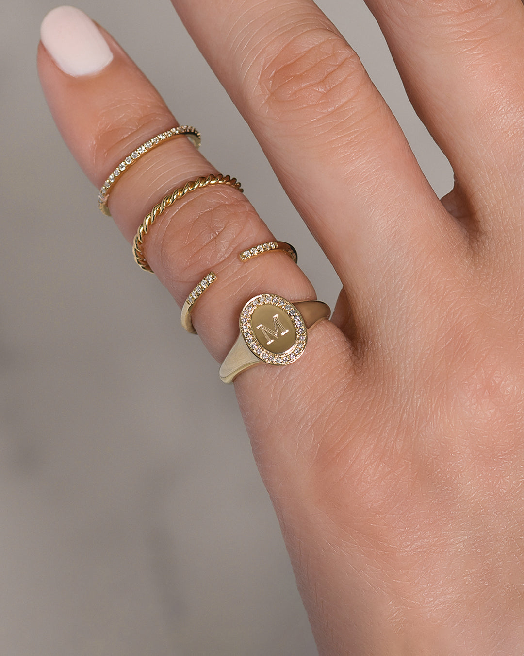 14k Gold Diamond Frame Signet Ring Personalized Zoe Lev Jewelry