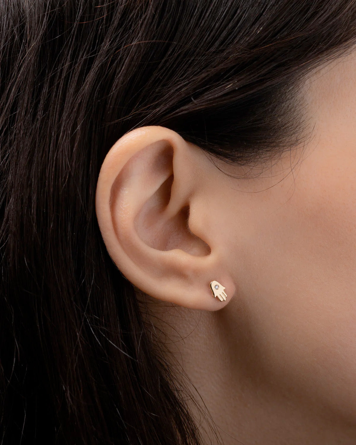 14k Gold Diamond Hamsa Stud Earring SAMPLE SALE Zoe Lev Jewelry