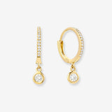 14k Gold Diamond Huggies with Drop Bezel Diamond Hoops & Huggies Zoe Lev Jewelry