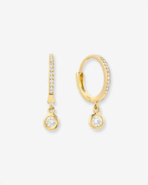 14k Gold Diamond Huggies with Drop Bezel Diamond Hoops & Huggies Zoe Lev Jewelry
