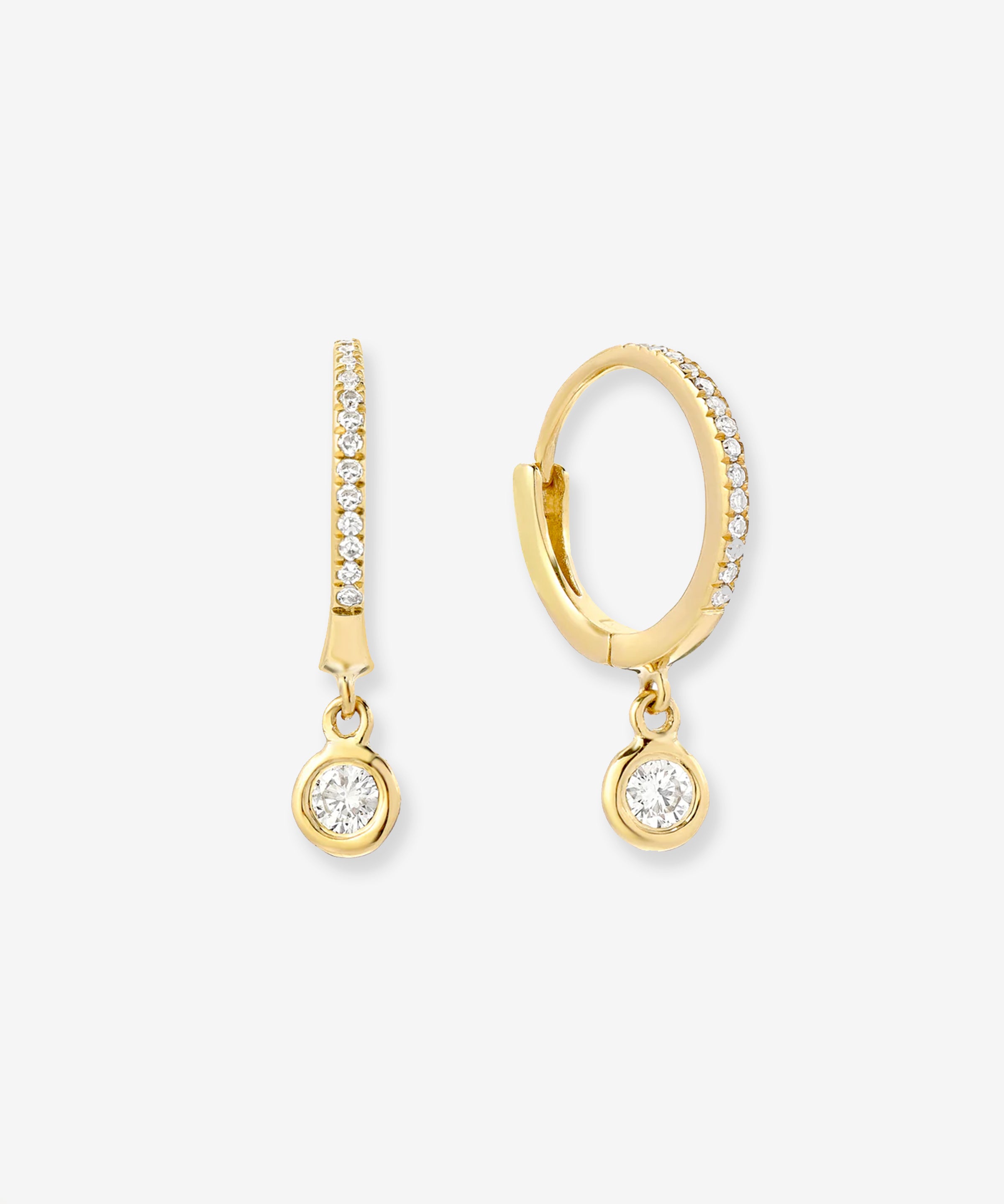 14k Gold Diamond Huggies with Drop Bezel Diamond Hoops & Huggies Zoe Lev Jewelry