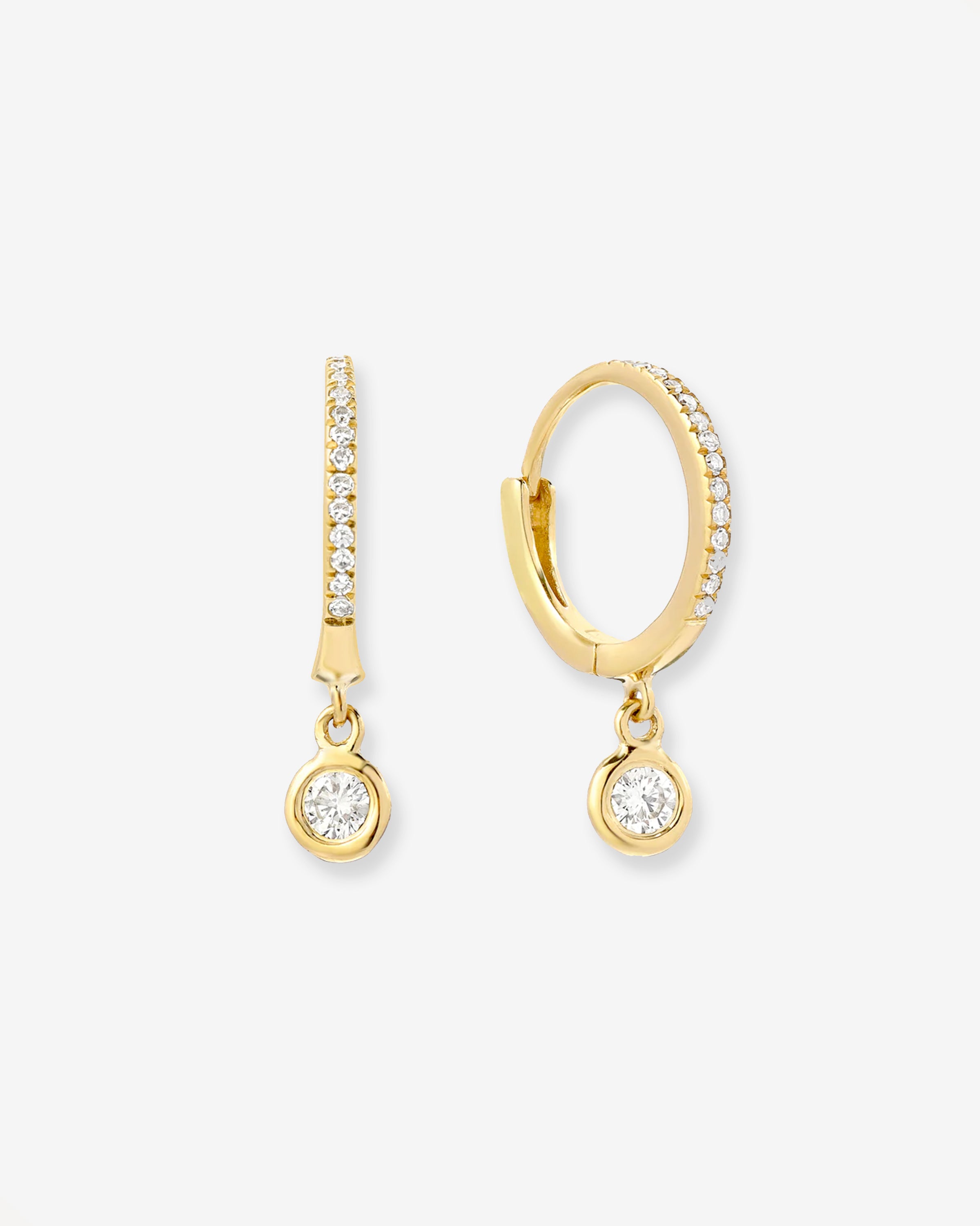 14k Gold Diamond Huggies with Drop Bezel Diamond Hoops & Huggies Zoe Lev Jewelry
