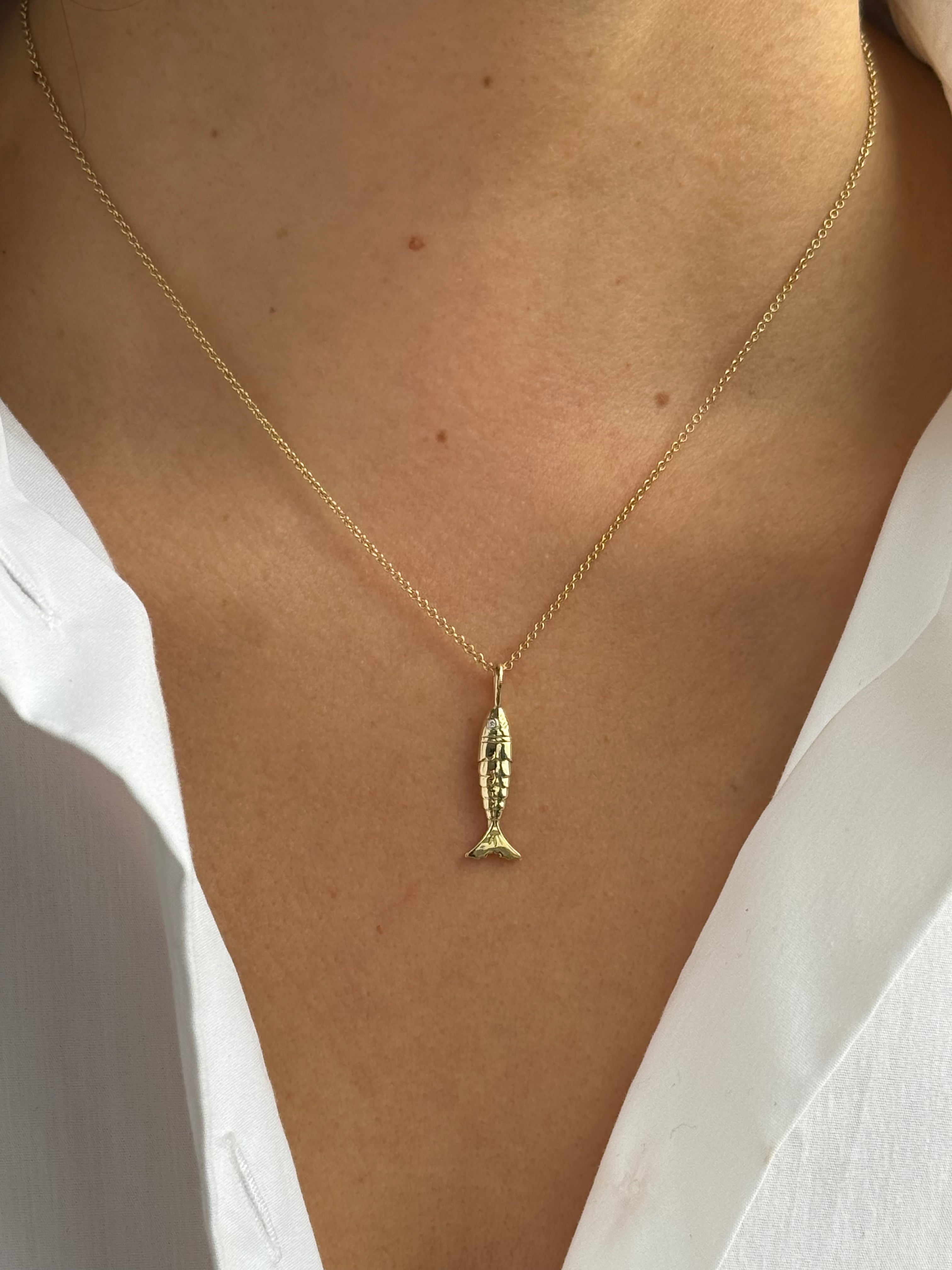 14k Gold Diamond Lucky Fish Necklace Zoe Lev Jewelry