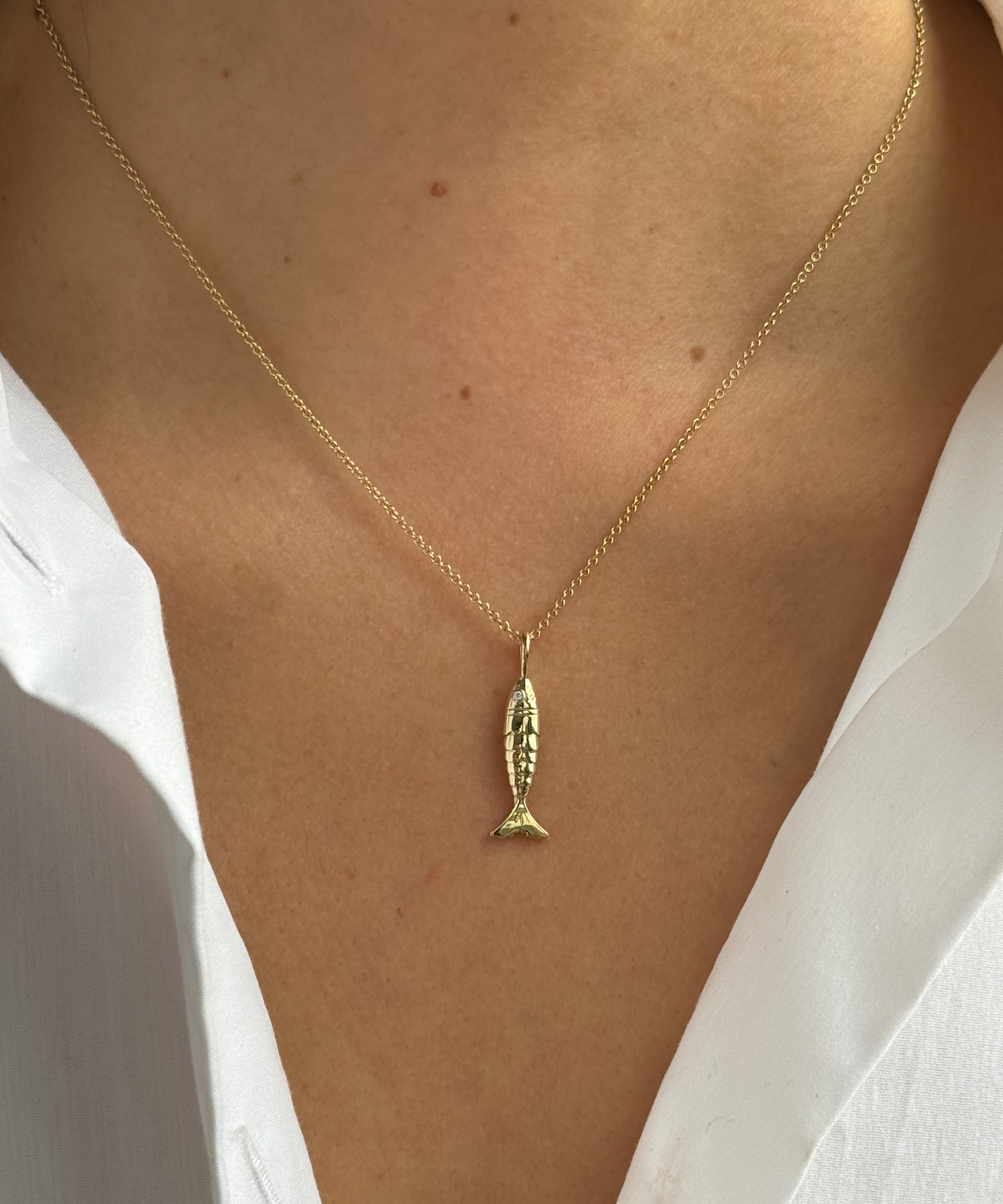 14k Gold Diamond Lucky Fish Pendant Zoe Lev Jewelry
