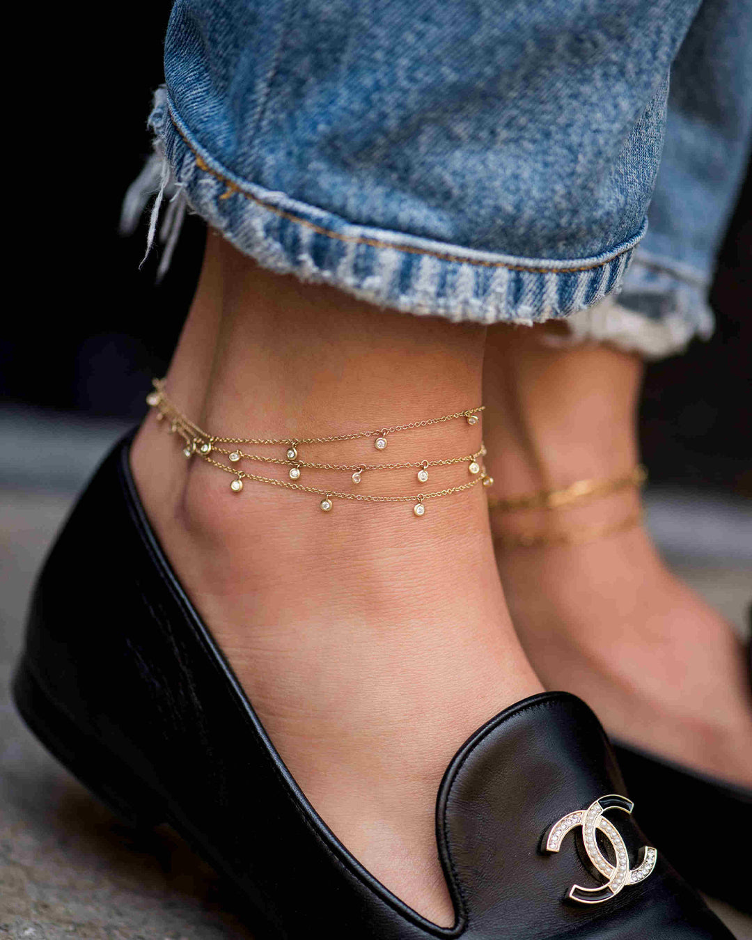 14k Gold Drop Bezel Anklet Zoe Lev Jewelry