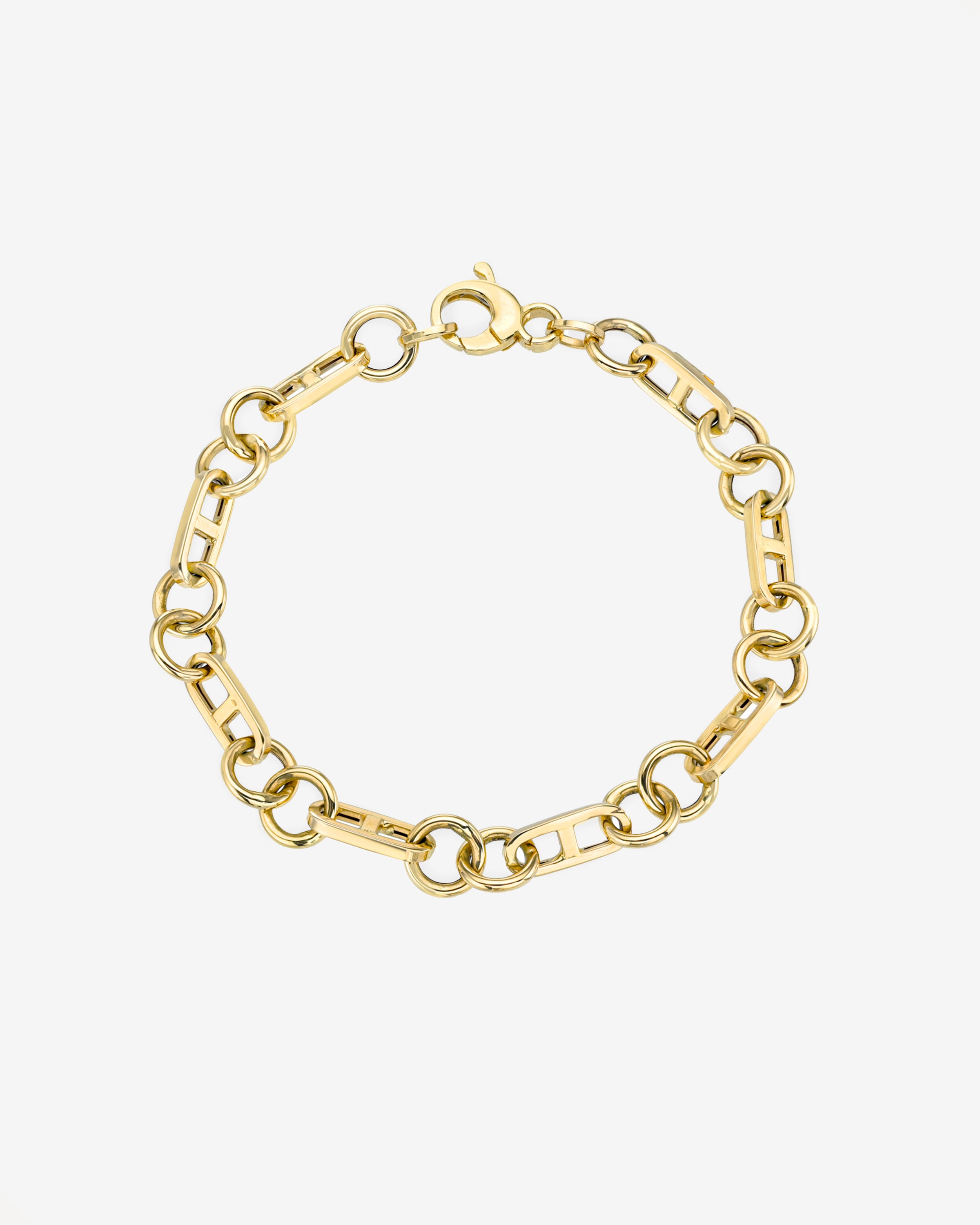 14k Gold Elongated Flat Mariner Link Bracelet