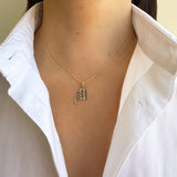 14k Gold Gemstone Gothic Initial Pendant