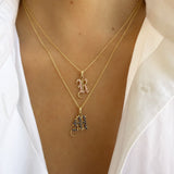 14k Gold Gemstone Gothic Initial Pendant