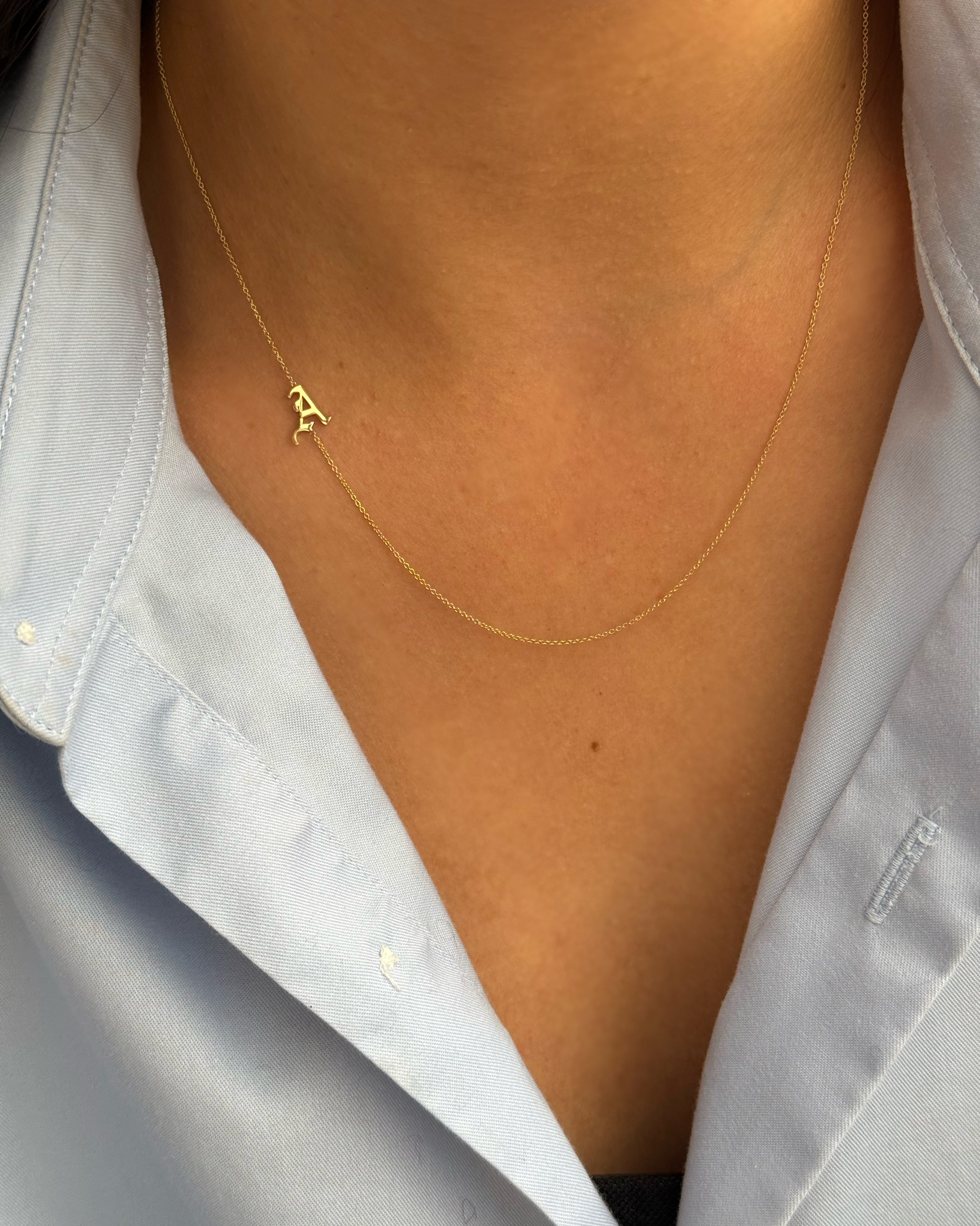 14k Gold Gothic Initial Asymmetrical Necklace Personalized Zoe Lev Jewelry