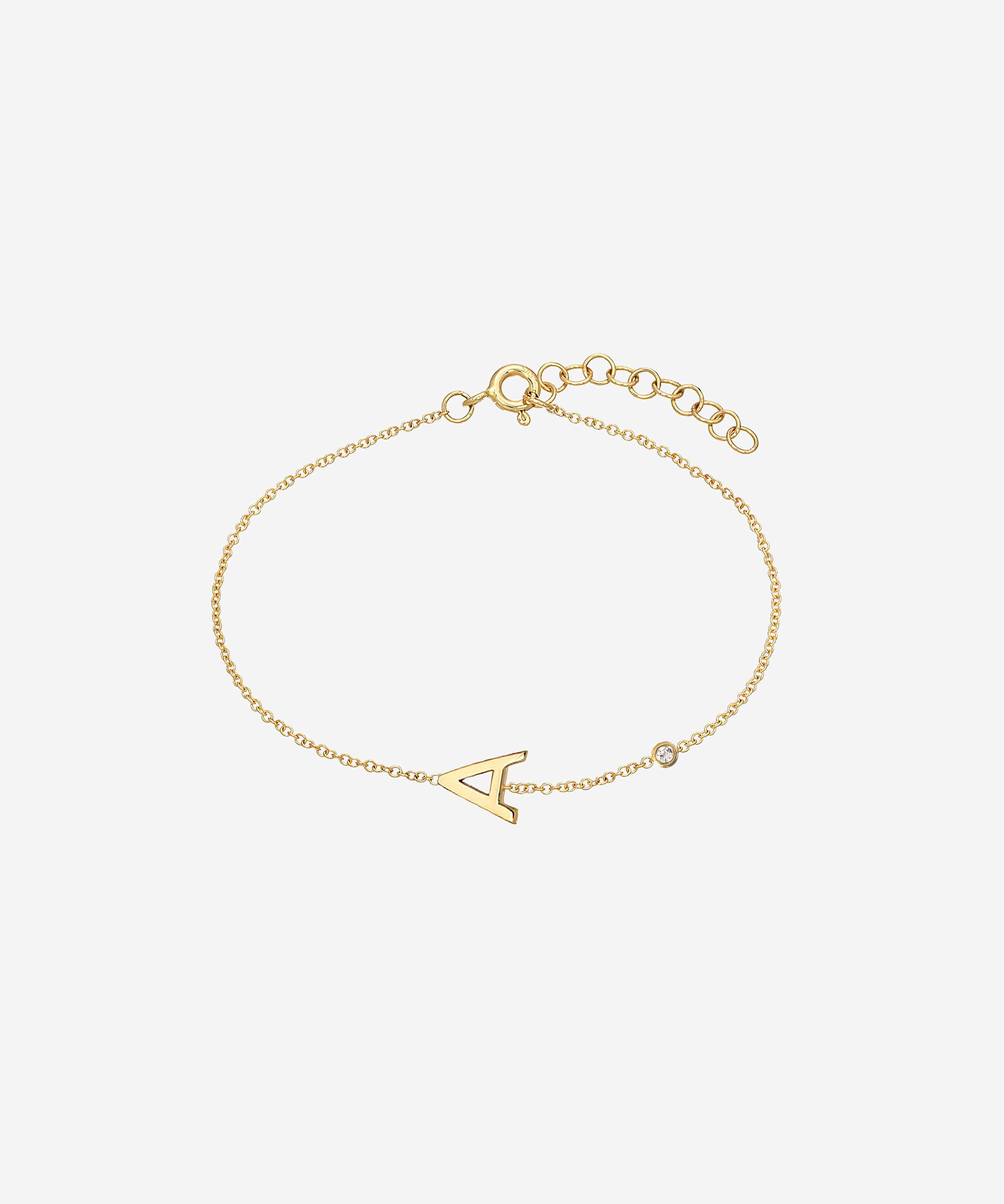 14k Gold Initial & Bezel Diamond Anklet Personalized Zoe Lev Jewelry