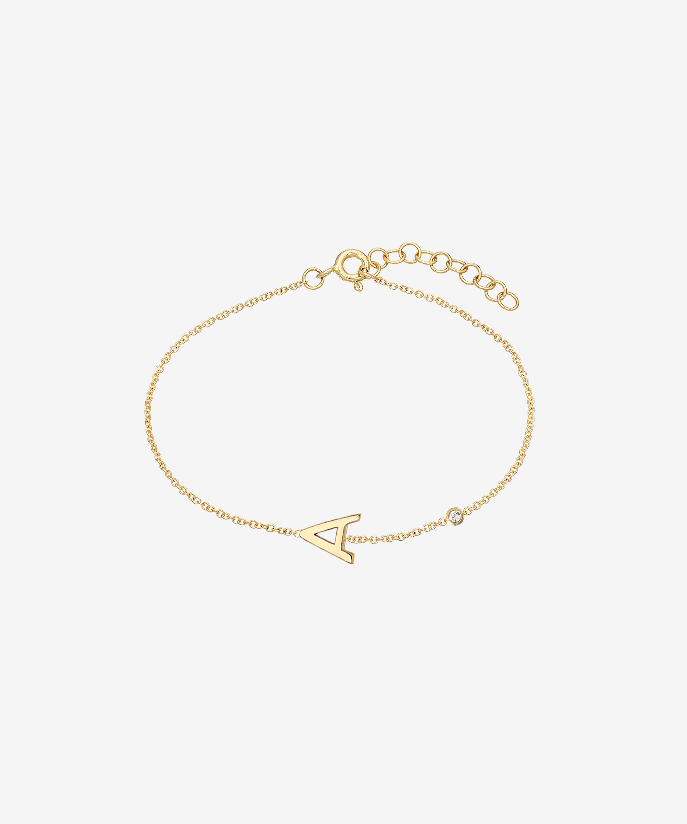 14k Gold Initial & Bezel Diamond Bracelet Personalized Zoe Lev Jewelry
