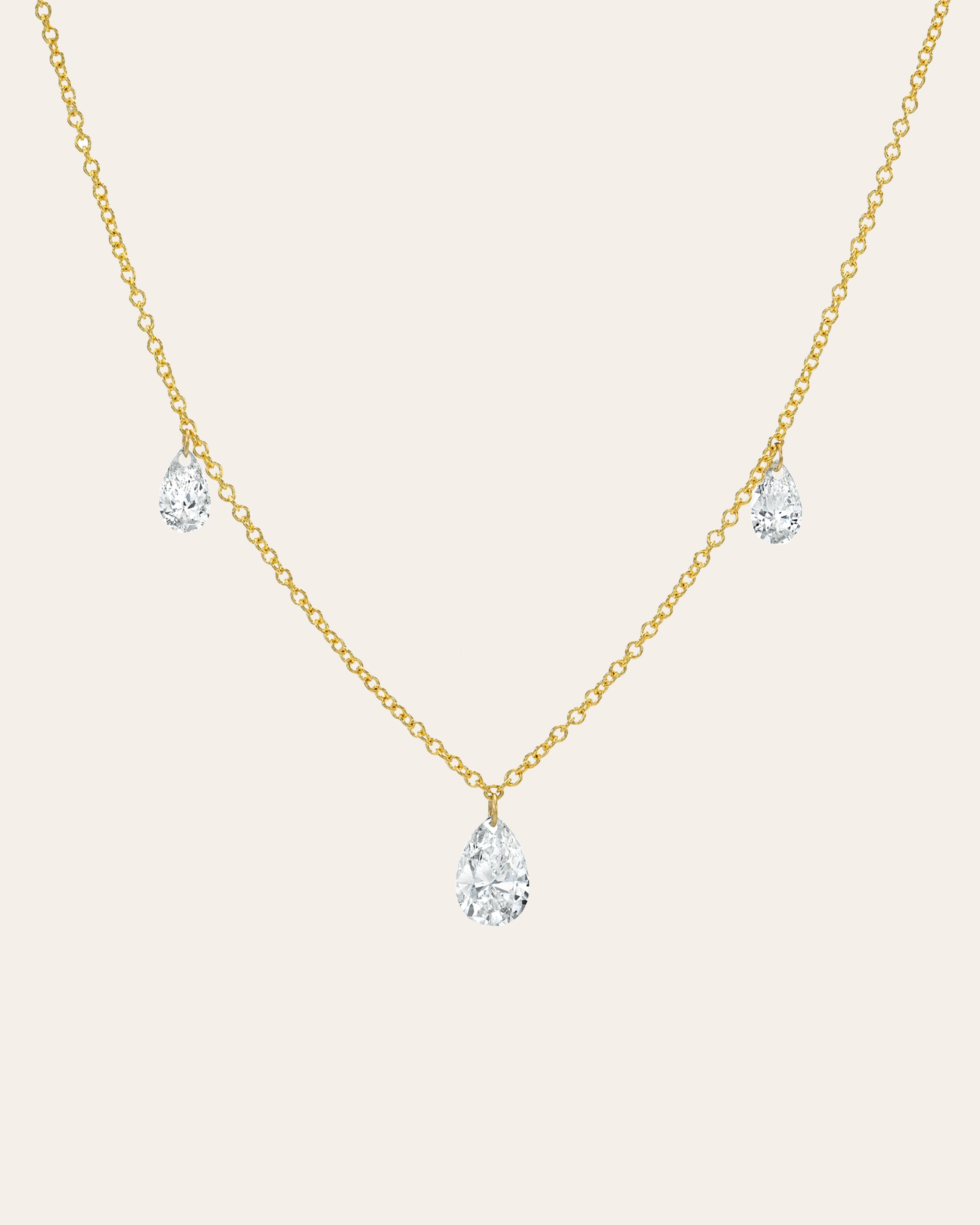 14k Gold Lab Diamond Pear Floating Necklace Zoe Lev Jewelry