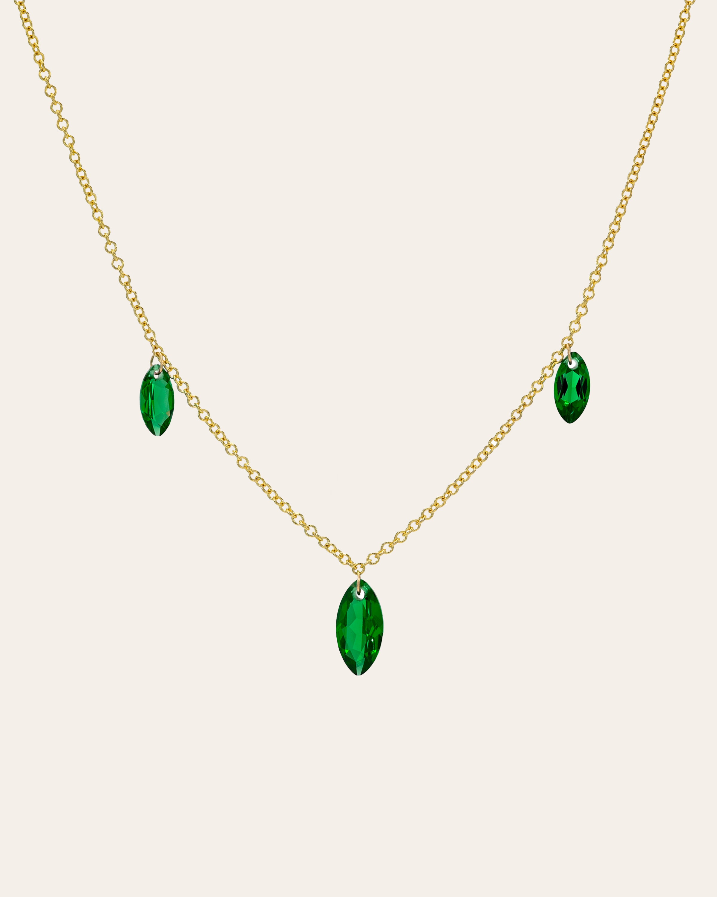 14k Gold Lab Emerald Marquise Floating Necklace Zoe Lev Jewelry