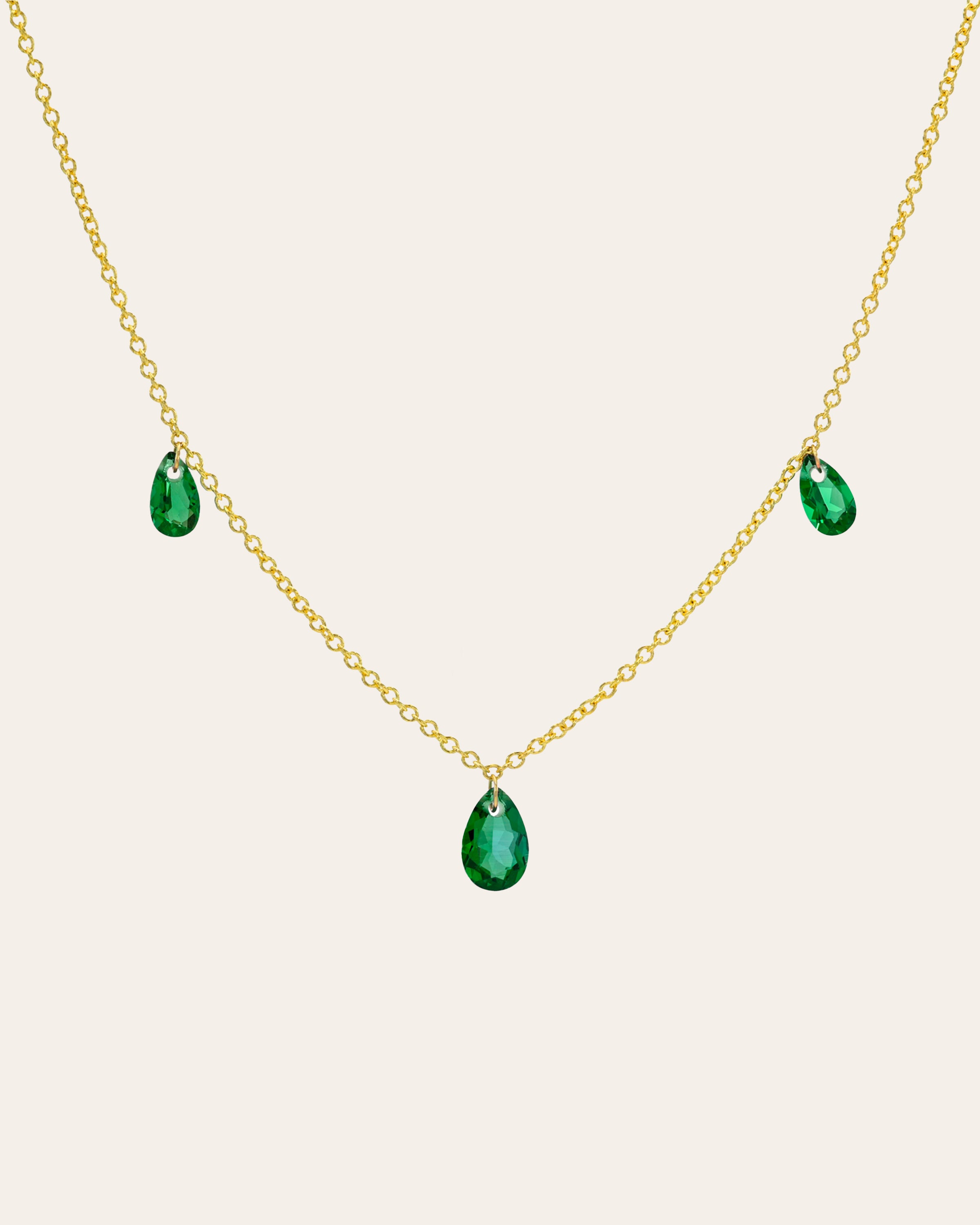 14k Gold Lab Emerald Pear Floating Necklace Zoe Lev Jewelry