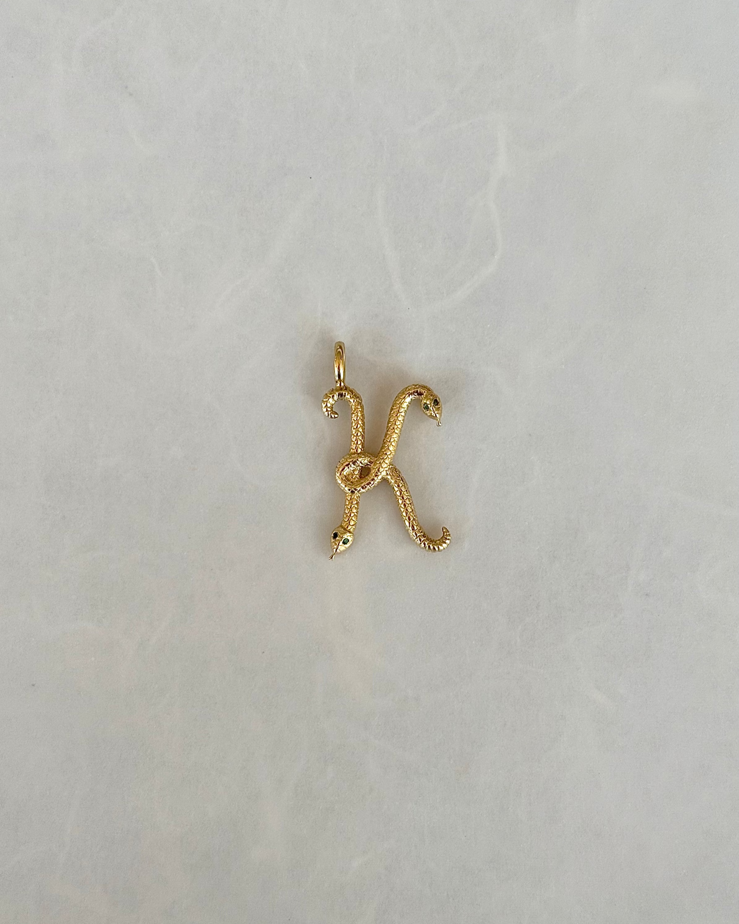 14k Gold Large Initial Snake Pendant - K SAMPLE SALE Zoe Lev Jewelry