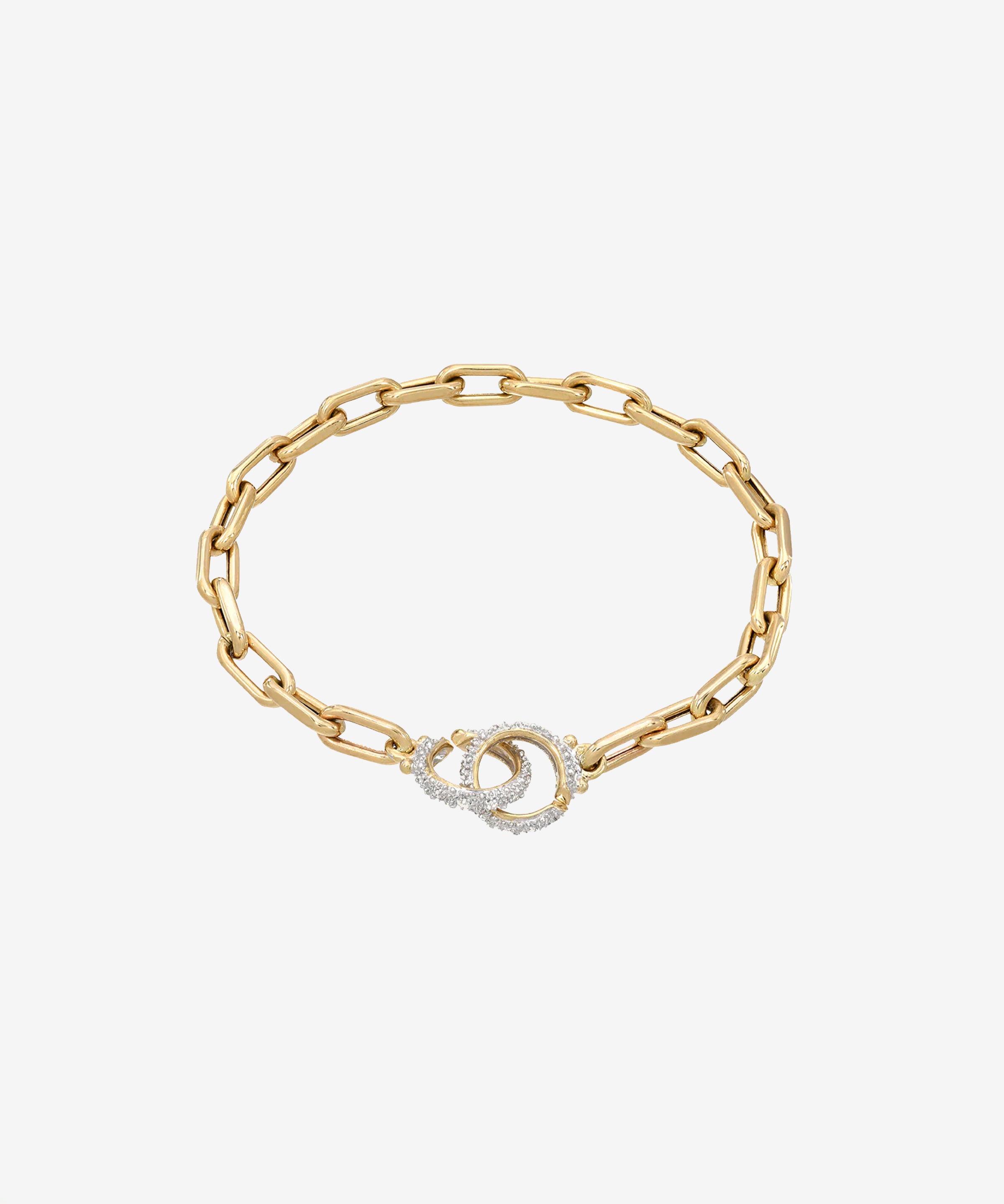 14k Gold Large Open Link Chain Bracelet with Diamond Handcuffs Chains Zoe Lev Jewelry
