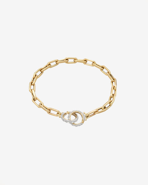 14k Gold Large Open Link Chain Bracelet with Diamond Handcuffs