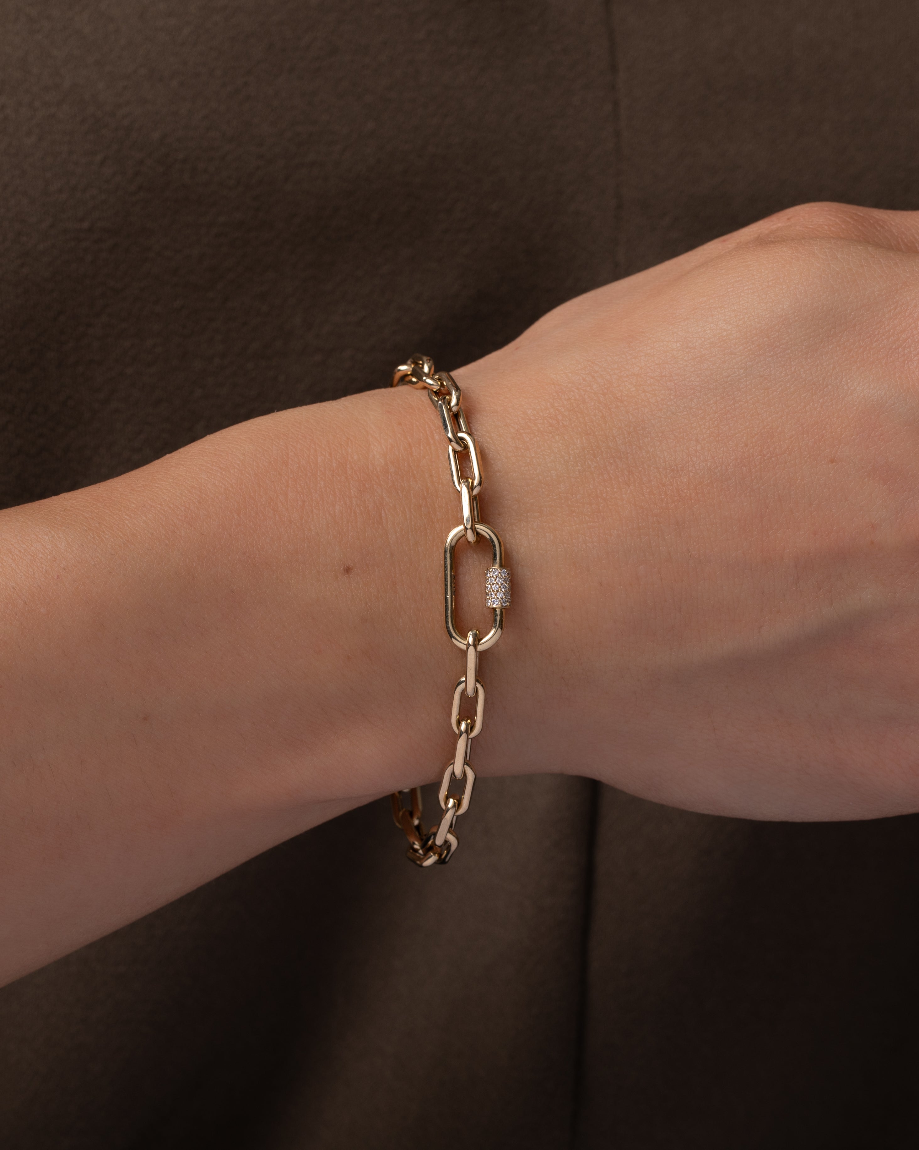 14k Gold Large Open Link Chain with Diamond Carabiner Bracelet Chains Zoe Lev Jewelry