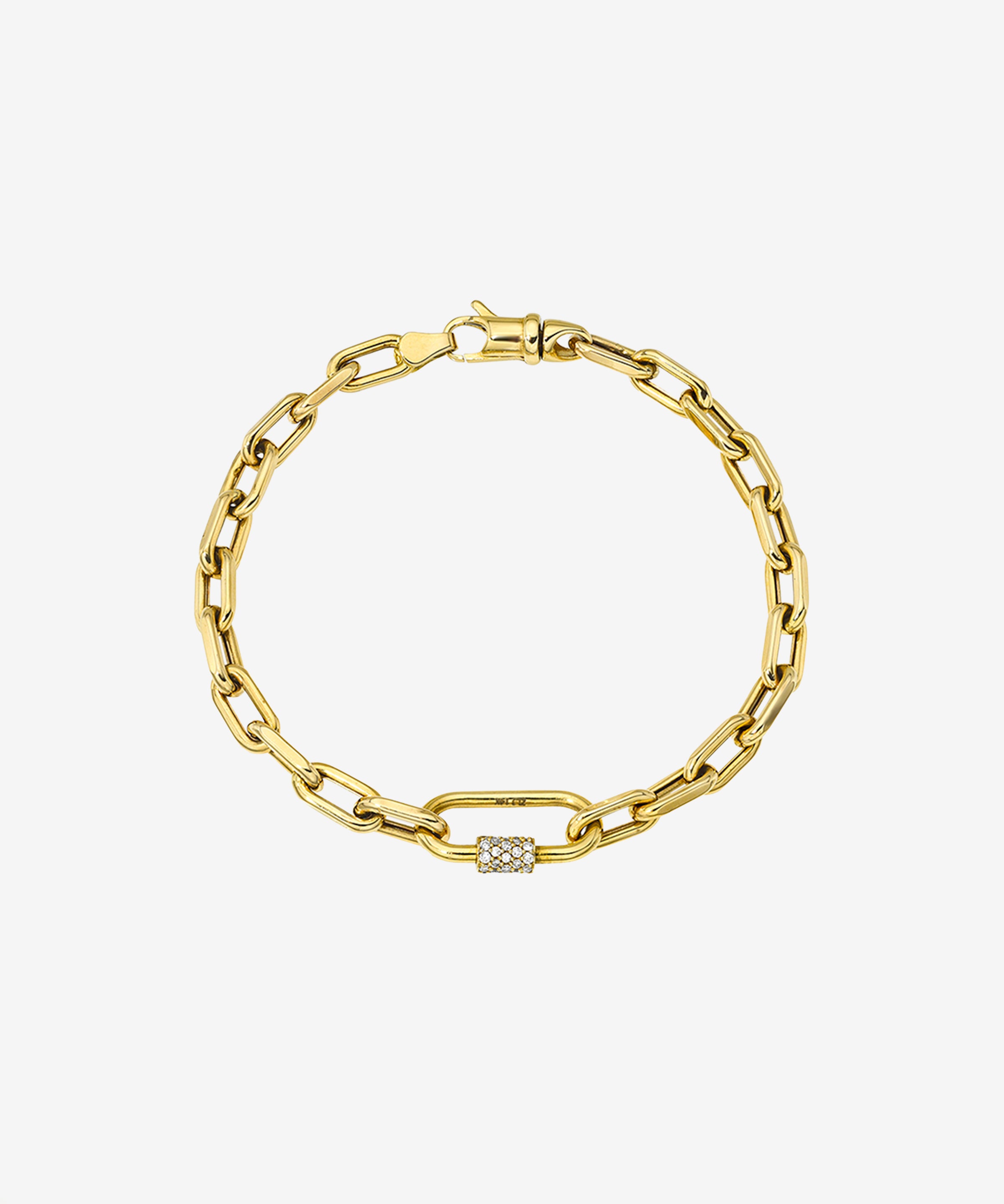 14k Gold Large Open Link Chain with Diamond Carabiner Bracelet Chains Zoe Lev Jewelry