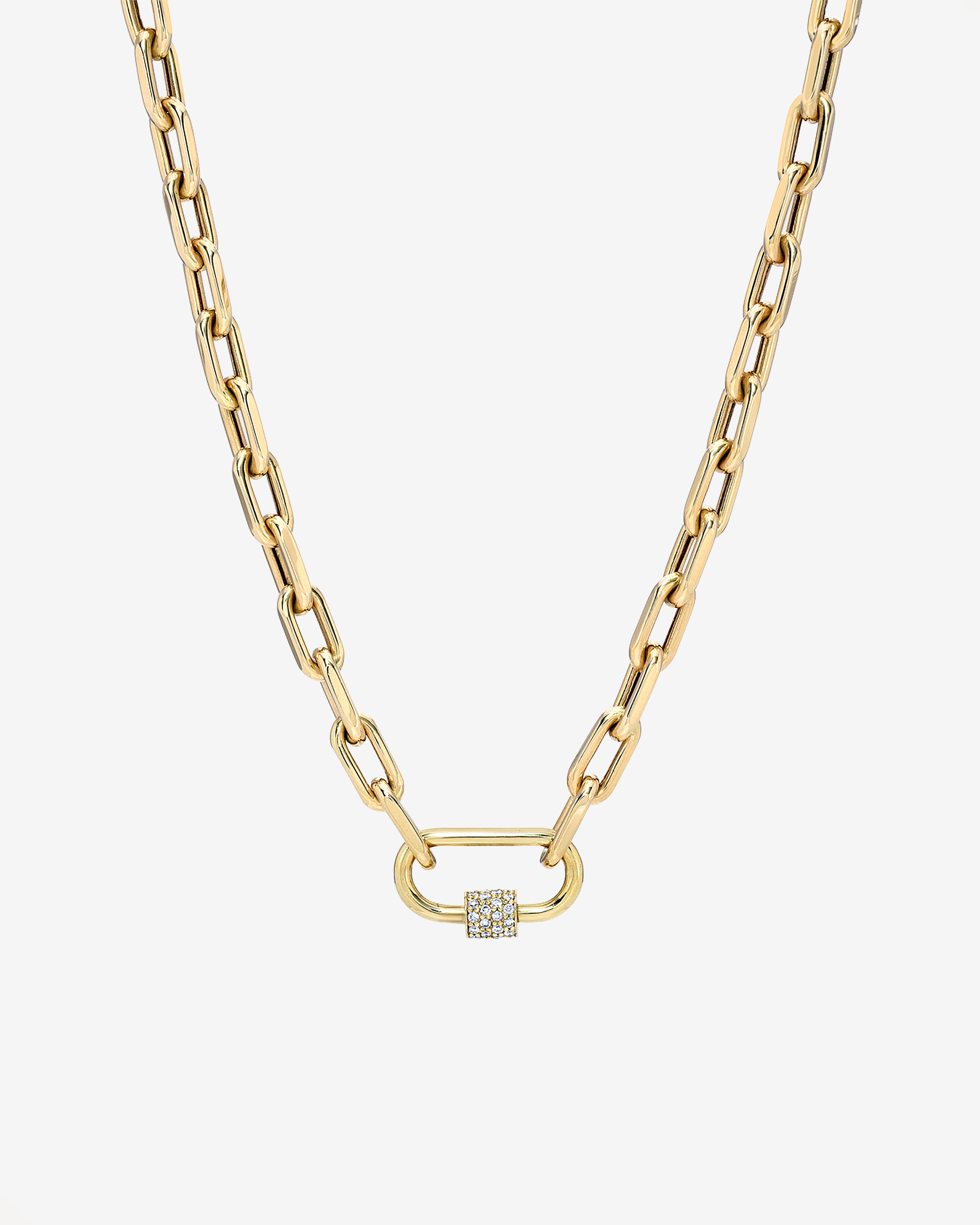 14k Gold Large Open Link Chain with Diamond Carabiner Necklace Chains Zoe Lev Jewelry