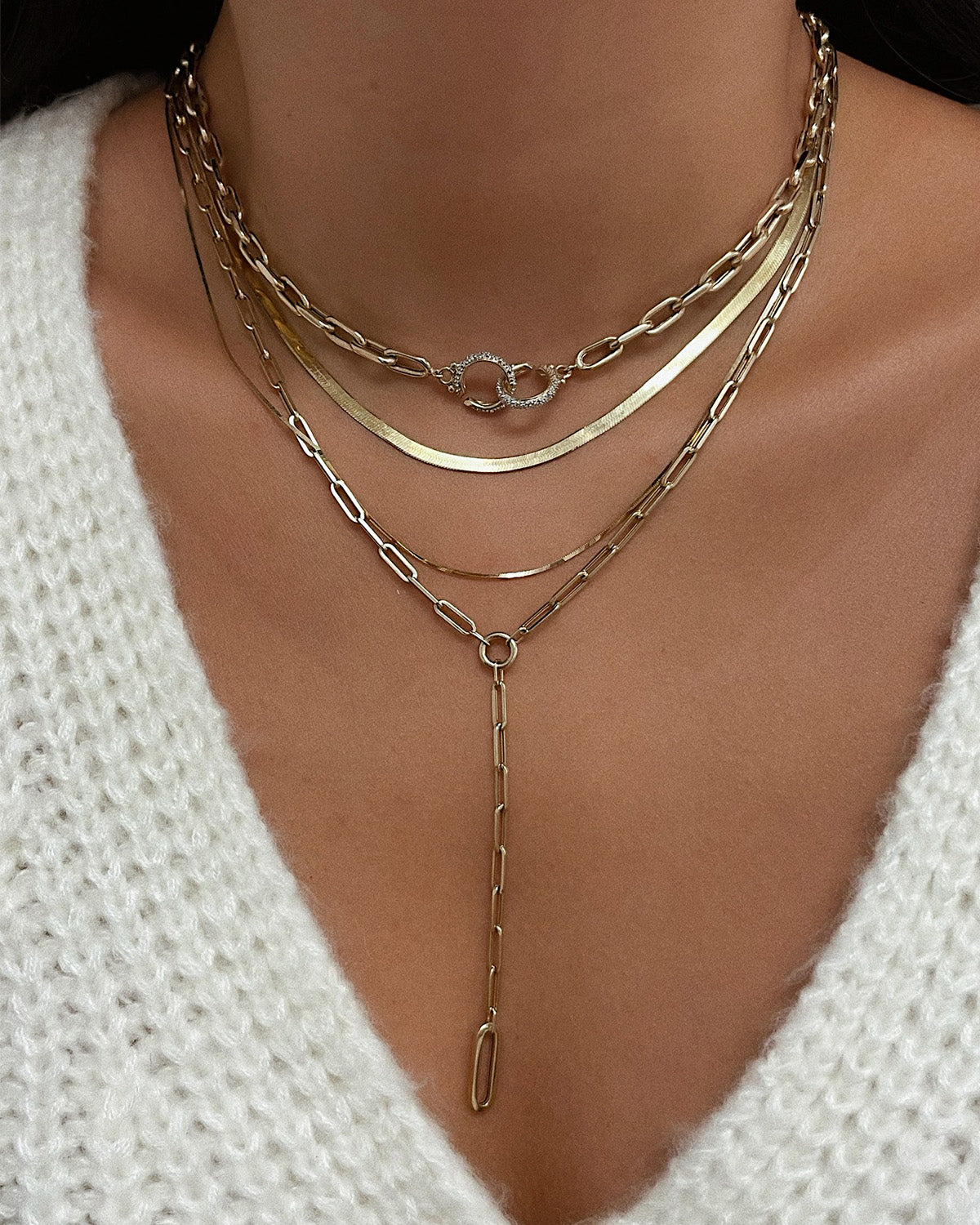 14k Gold Large Paper Clip Lariat Necklace Chains Zoe Lev Jewelry