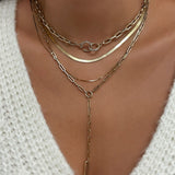 14k Gold Large Paper Clip Lariat Necklace Chains Zoe Lev Jewelry