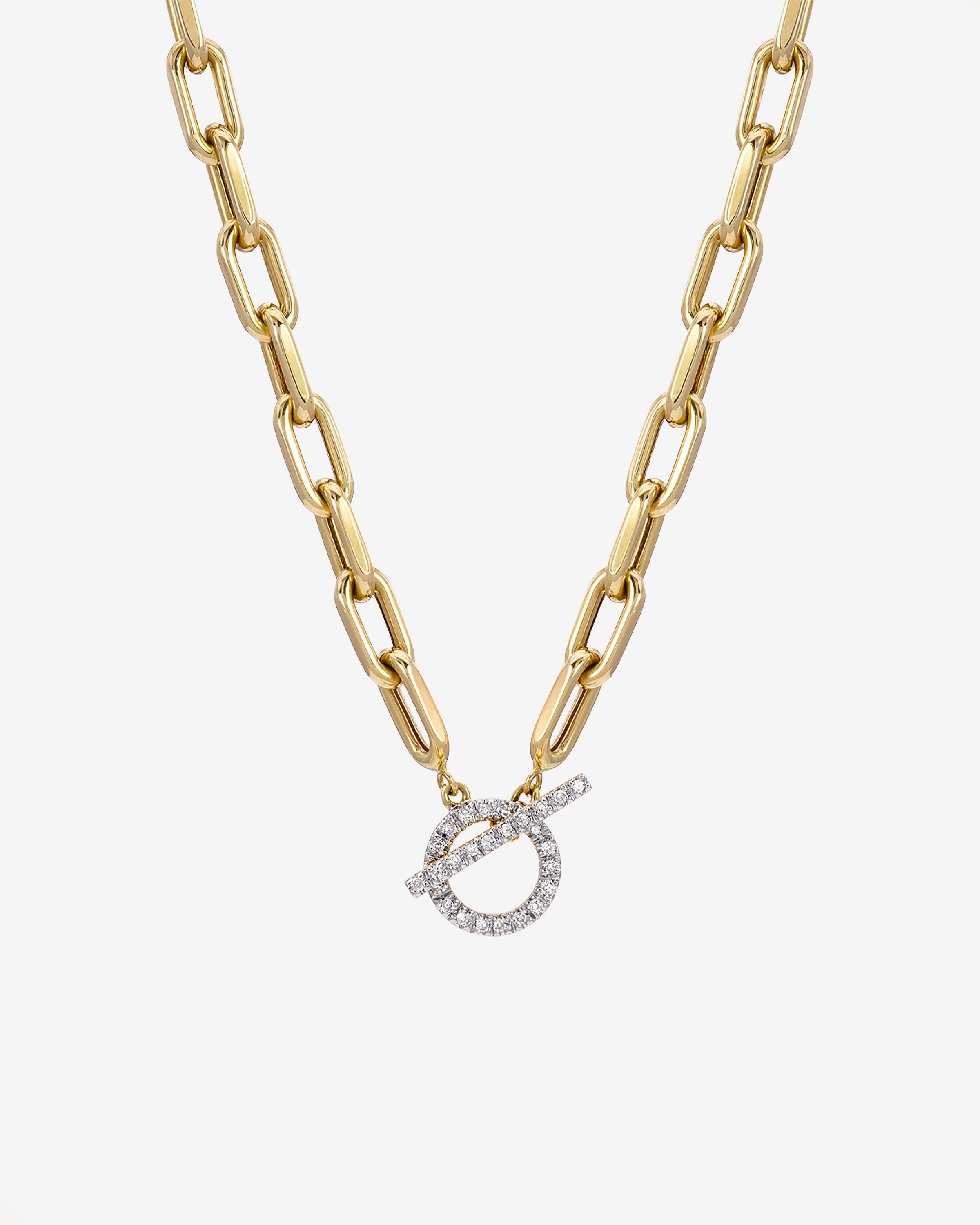 14k Gold Large Open Link Chain with Diamond Toggle Necklace Chains Zoe Lev Jewelry
