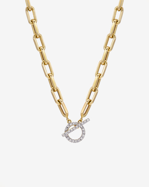 14k Gold Large Open Link Chain with Diamond Toggle Necklace