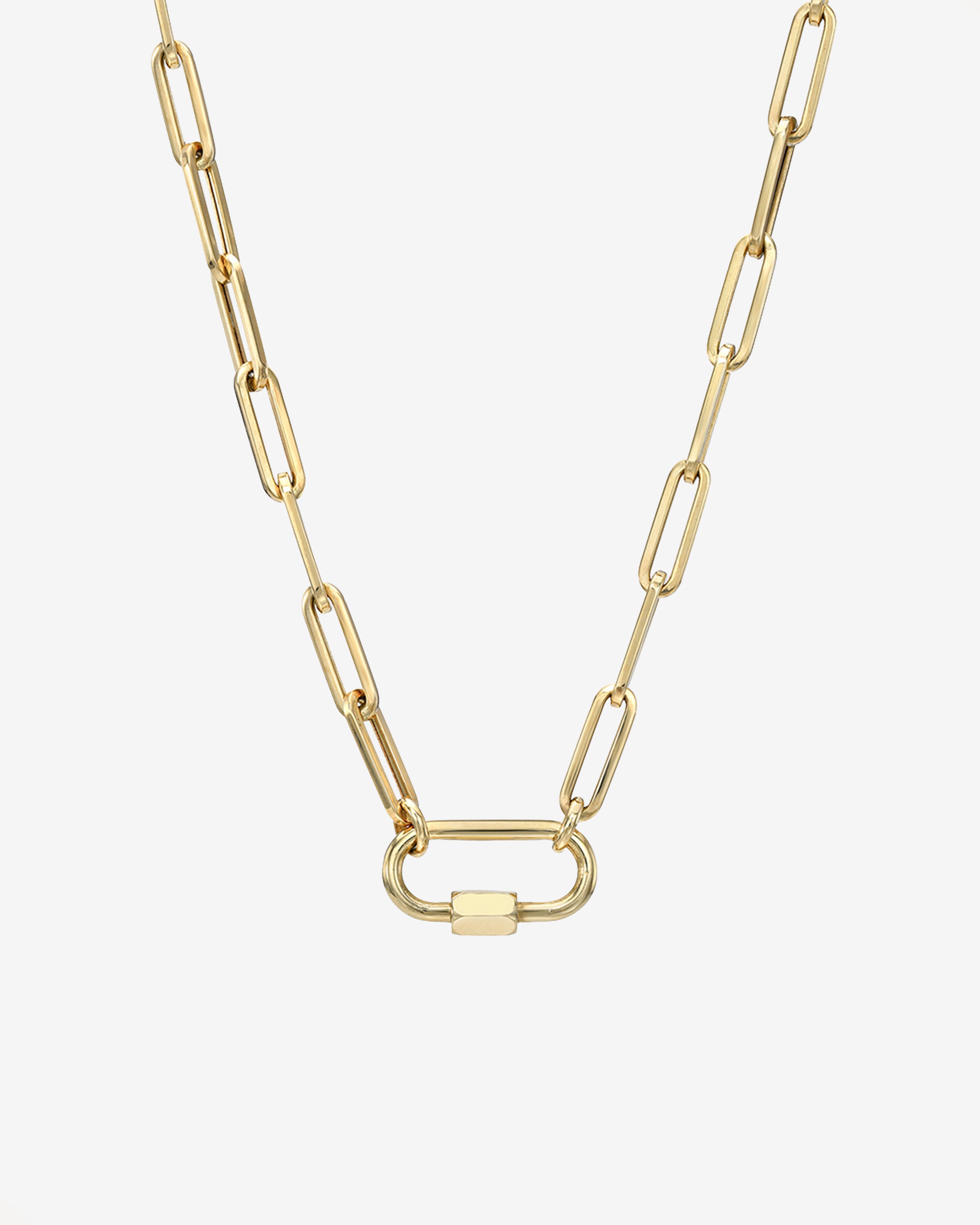 14k Gold Large Paper Clip Chain with Carabiner Necklace Chains Zoe Lev Jewelry