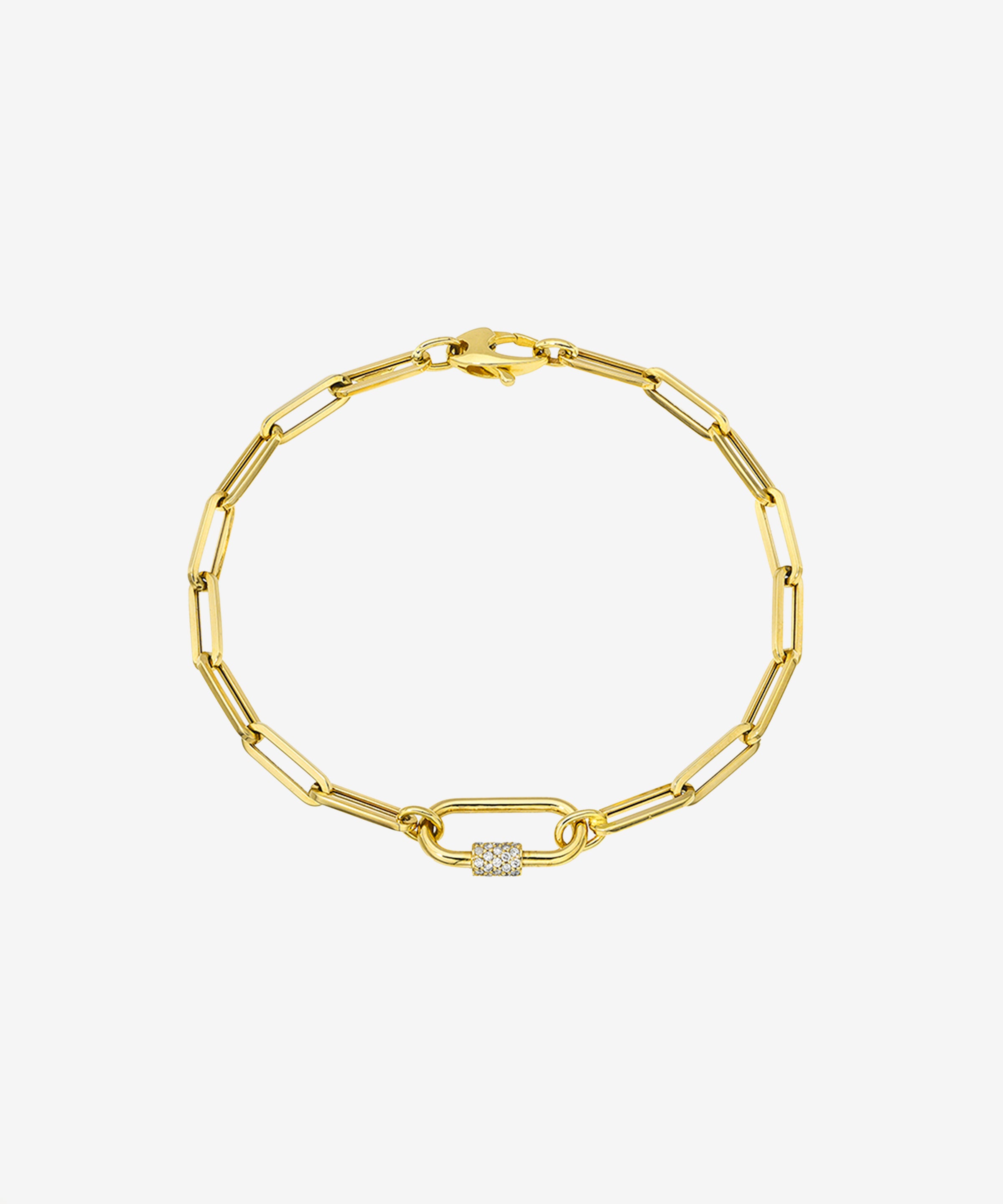 14k Gold Large Paper Clip Chain with Diamond Carabiner Bracelet Chains Zoe Lev Jewelry
