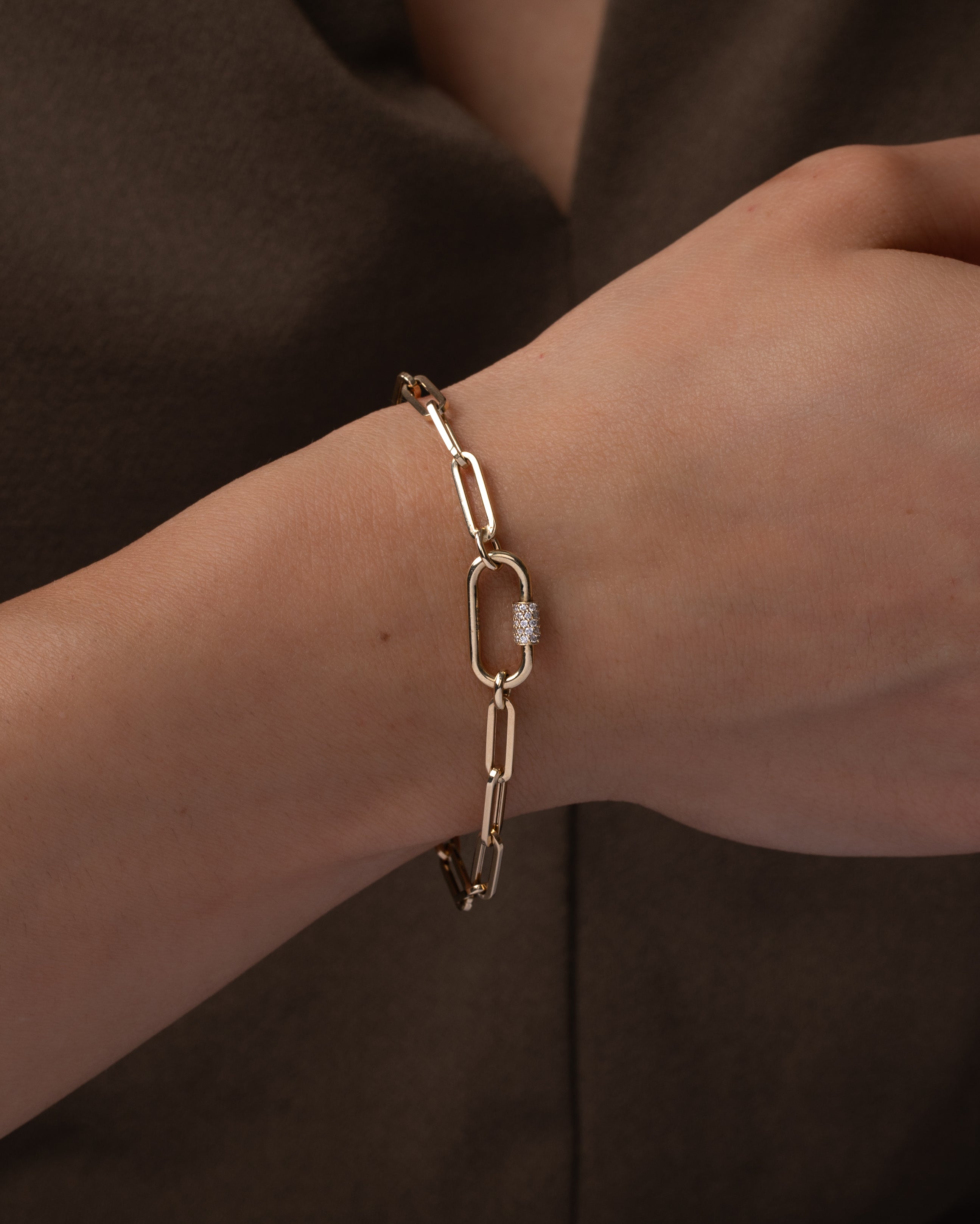 14k Gold Large Paper Clip Chain with Diamond Carabiner Bracelet Chains Zoe Lev Jewelry