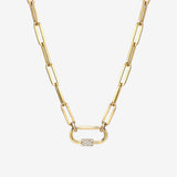 14k Gold Large Paper Clip Chain with Diamond Carabiner Necklace Chains Zoe Lev Jewelry
