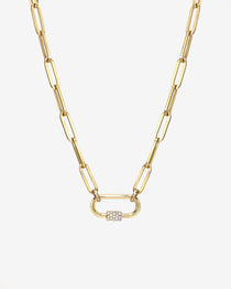 14k Gold Large Paper Clip Chain with Diamond Carabiner Necklace Chains Zoe Lev Jewelry