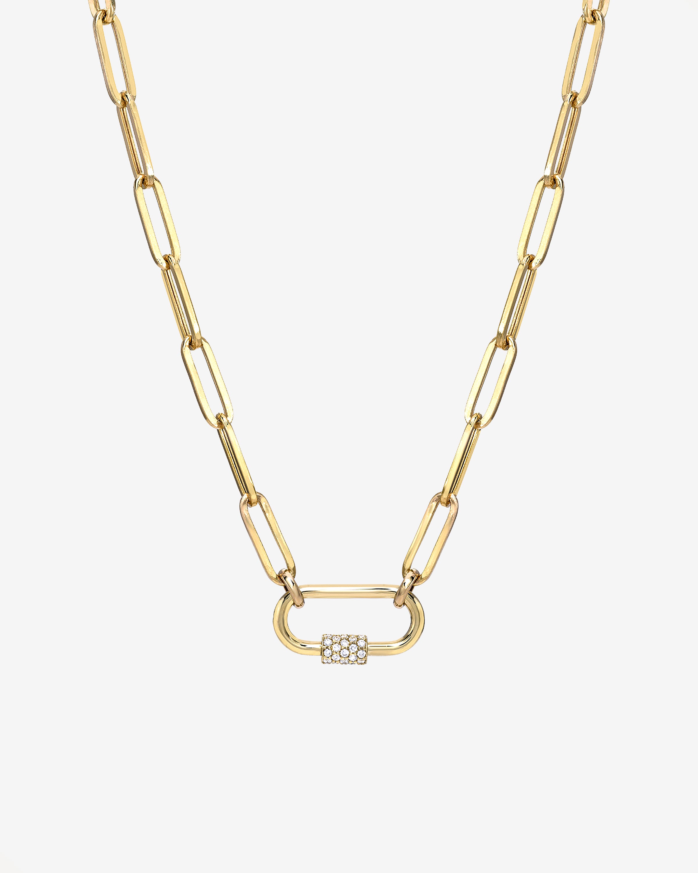 14k Gold Large Paper Clip Chain with Diamond Carabiner Necklace Chains Zoe Lev Jewelry
