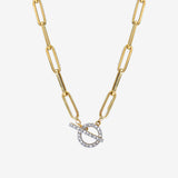 14k Gold Large Paper Clip Chain with Diamond Toggle Necklace Zoe Lev Jewelry