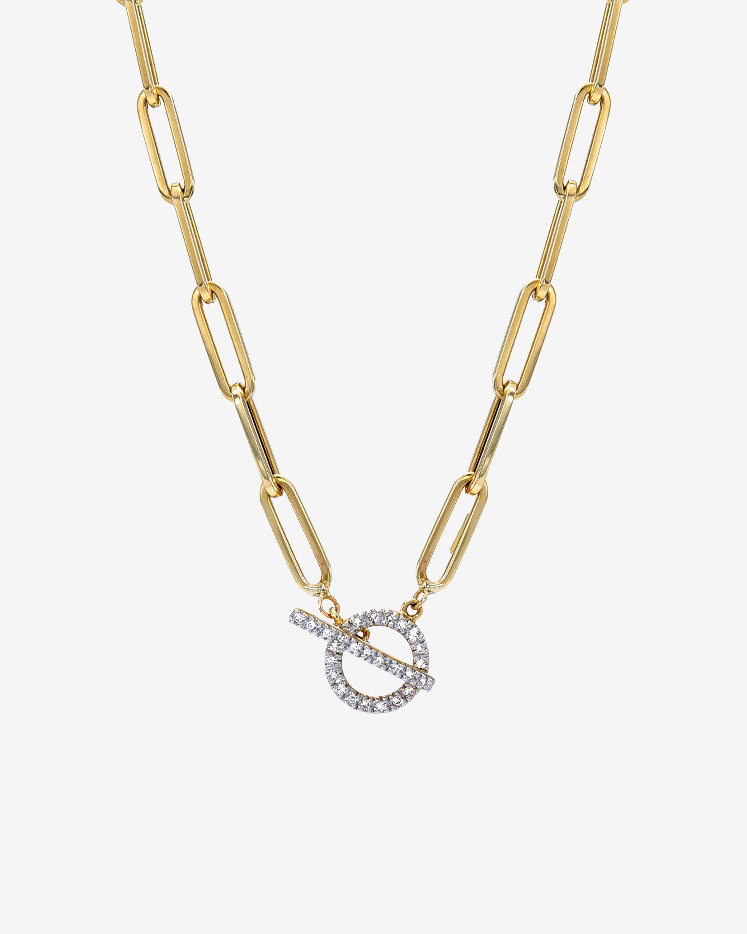 14k Gold Large Paper Clip Chain with Diamond Toggle Necklace Zoe Lev Jewelry